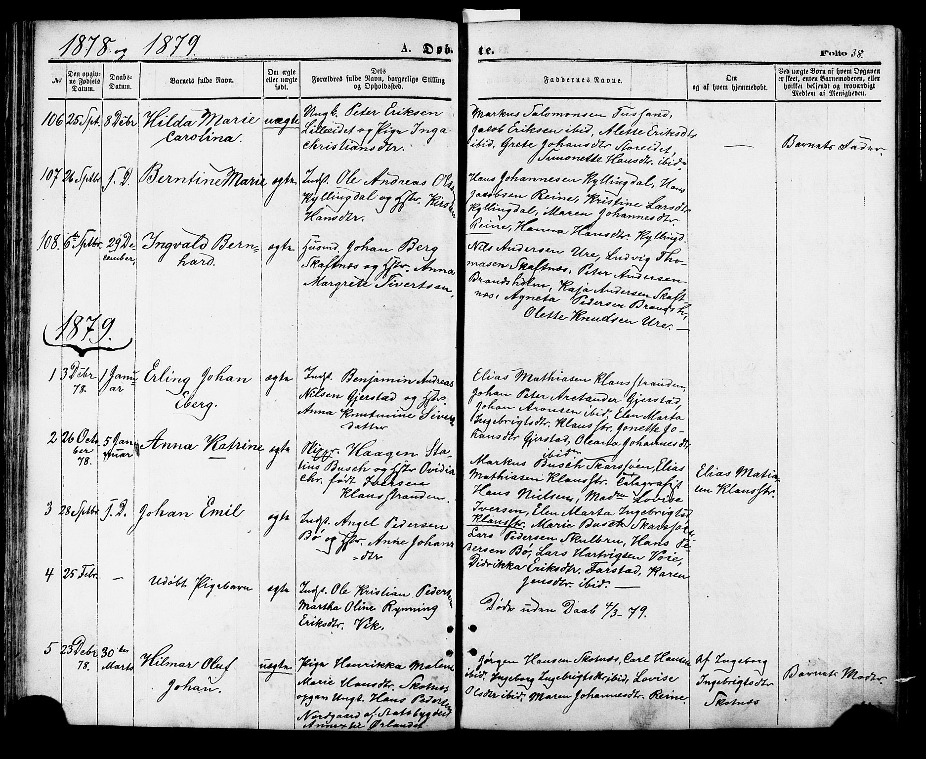 Ministerialprotokoller, klokkerbøker og fødselsregistre - Nordland, AV/SAT-A-1459/881/L1166: Parish register (copy) no. 881C03, 1876-1885, p. 38