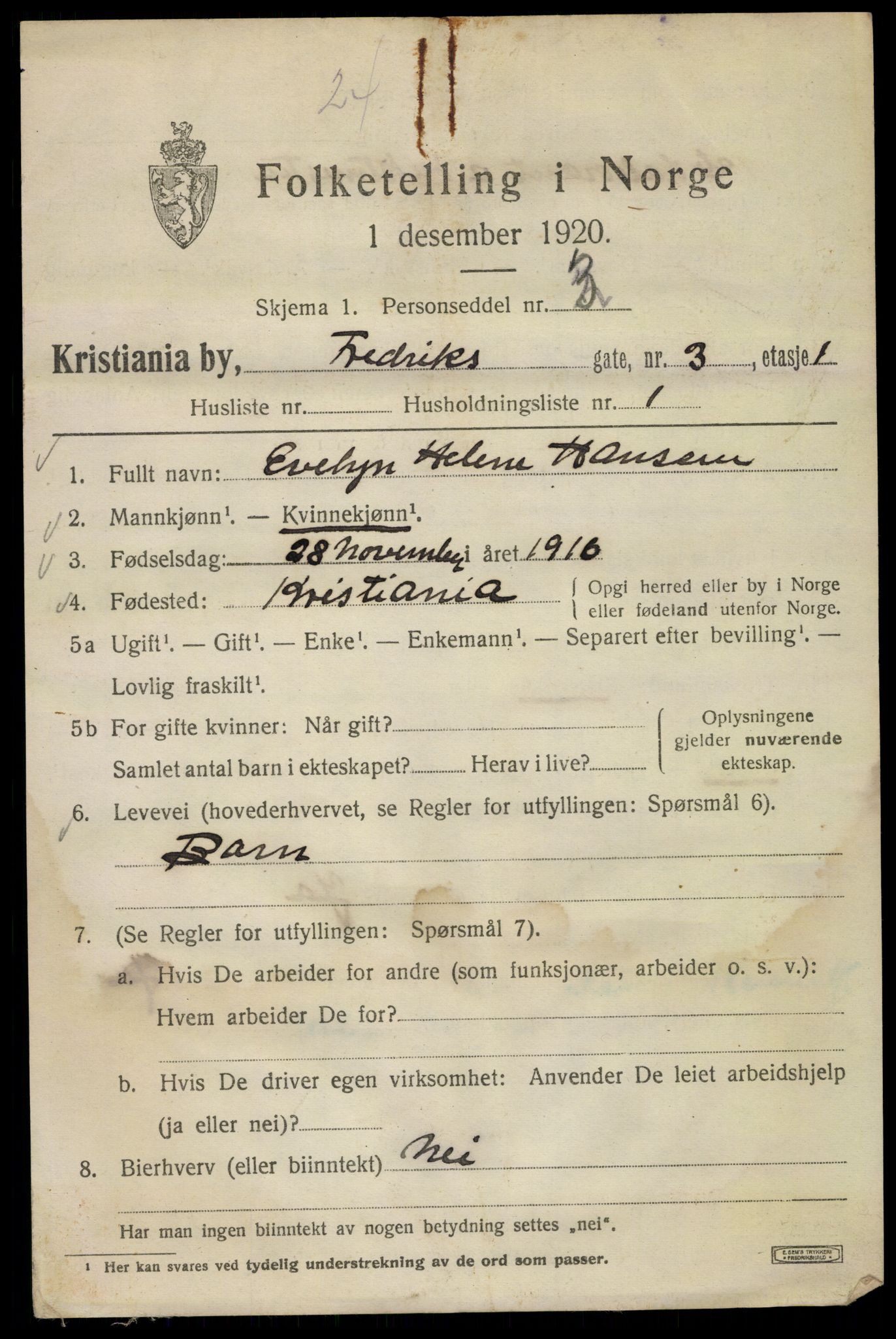 SAO, 1920 census for Kristiania, 1920, p. 238295