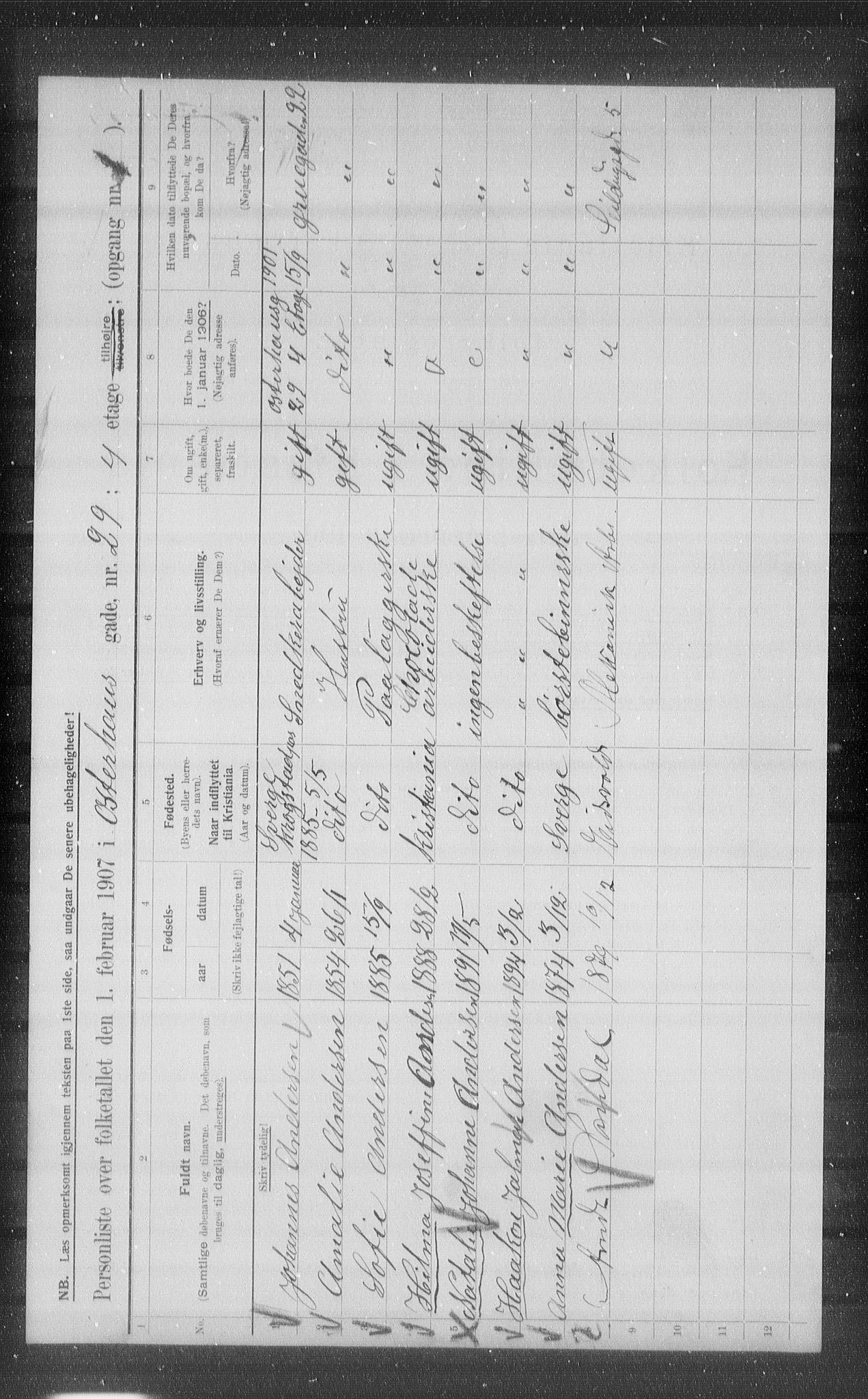 OBA, Municipal Census 1907 for Kristiania, 1907, p. 39795