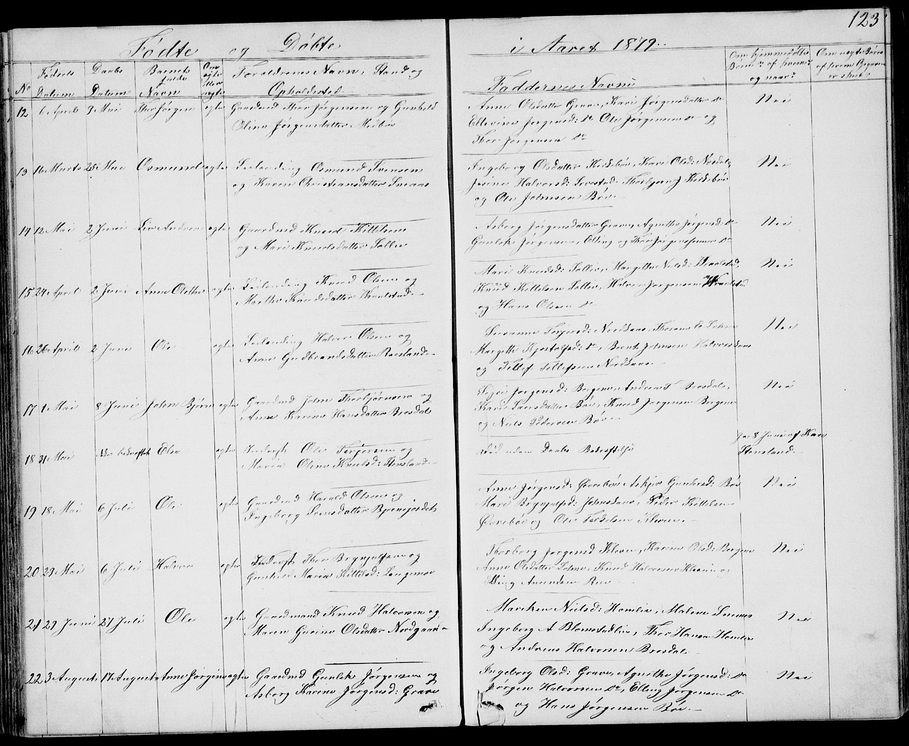 Drangedal kirkebøker, SAKO/A-258/G/Gb/L0001: Parish register (copy) no. II 1, 1856-1894, p. 123