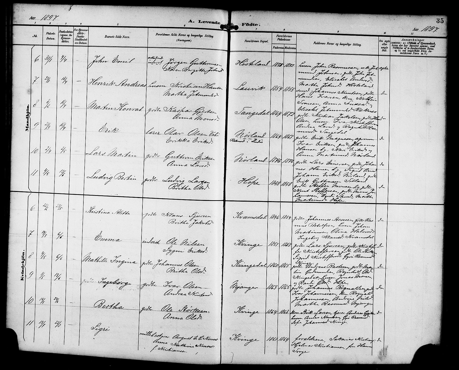 Masfjorden sokneprestembete, AV/SAB-A-77001: Parish register (copy) no. B 1, 1892-1913, p. 35