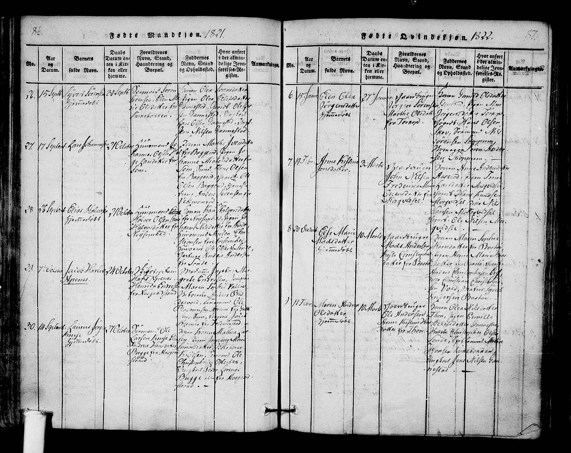 Borre kirkebøker, AV/SAKO-A-338/F/Fa/L0004: Parish register (official) no. I 4, 1815-1845, p. 86-87