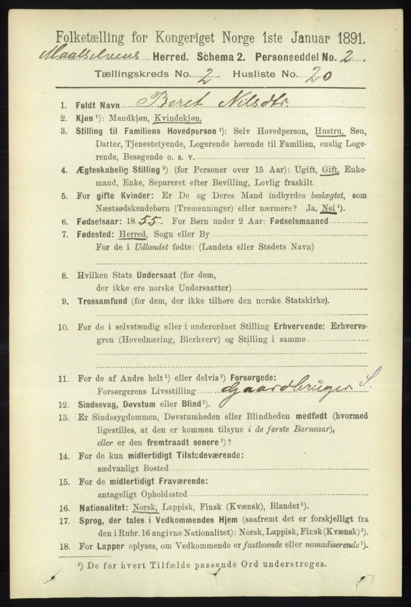 RA, 1891 census for 1924 Målselv, 1891, p. 411