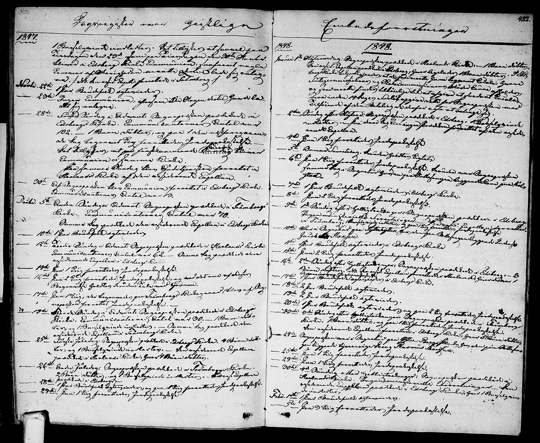 Eidsberg prestekontor Kirkebøker, AV/SAO-A-10905/F/Fa/L0008: Parish register (official) no. I 8, 1832-1848, p. 422