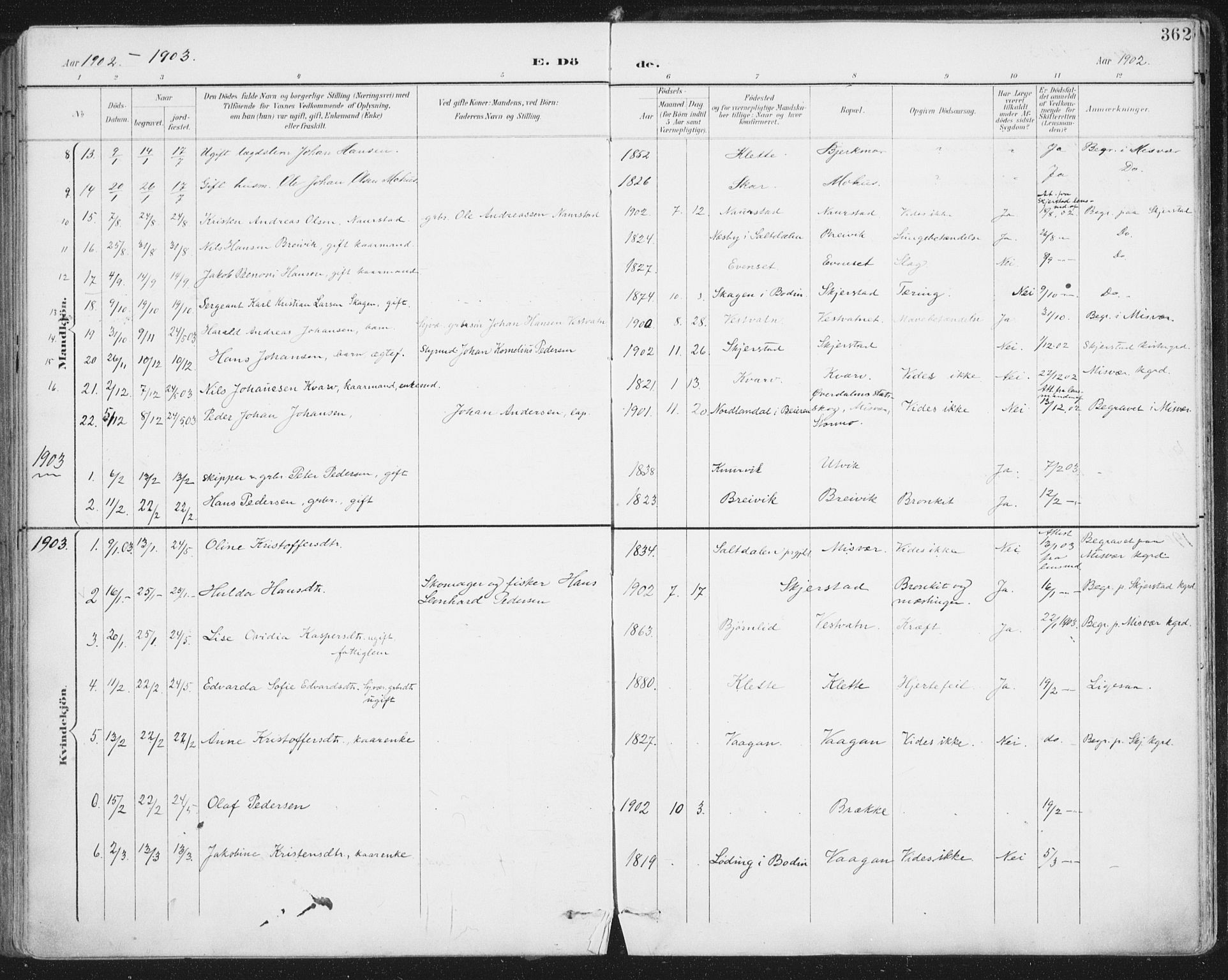 Ministerialprotokoller, klokkerbøker og fødselsregistre - Nordland, SAT/A-1459/852/L0741: Parish register (official) no. 852A11, 1894-1917, p. 362
