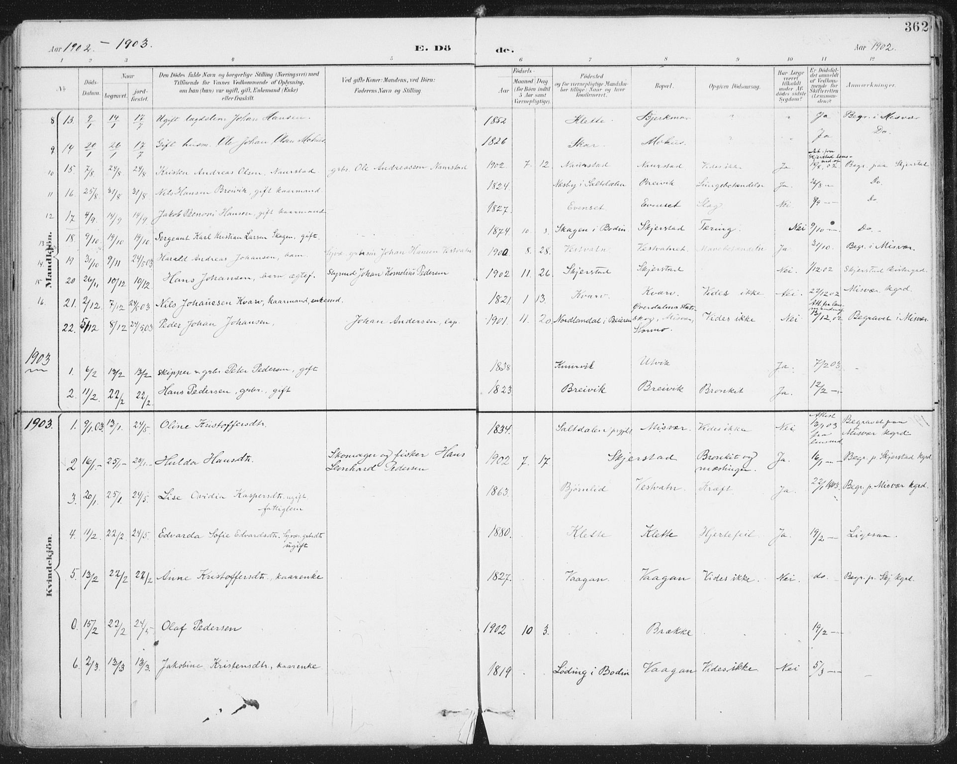 Ministerialprotokoller, klokkerbøker og fødselsregistre - Nordland, AV/SAT-A-1459/852/L0741: Parish register (official) no. 852A11, 1894-1917, p. 362