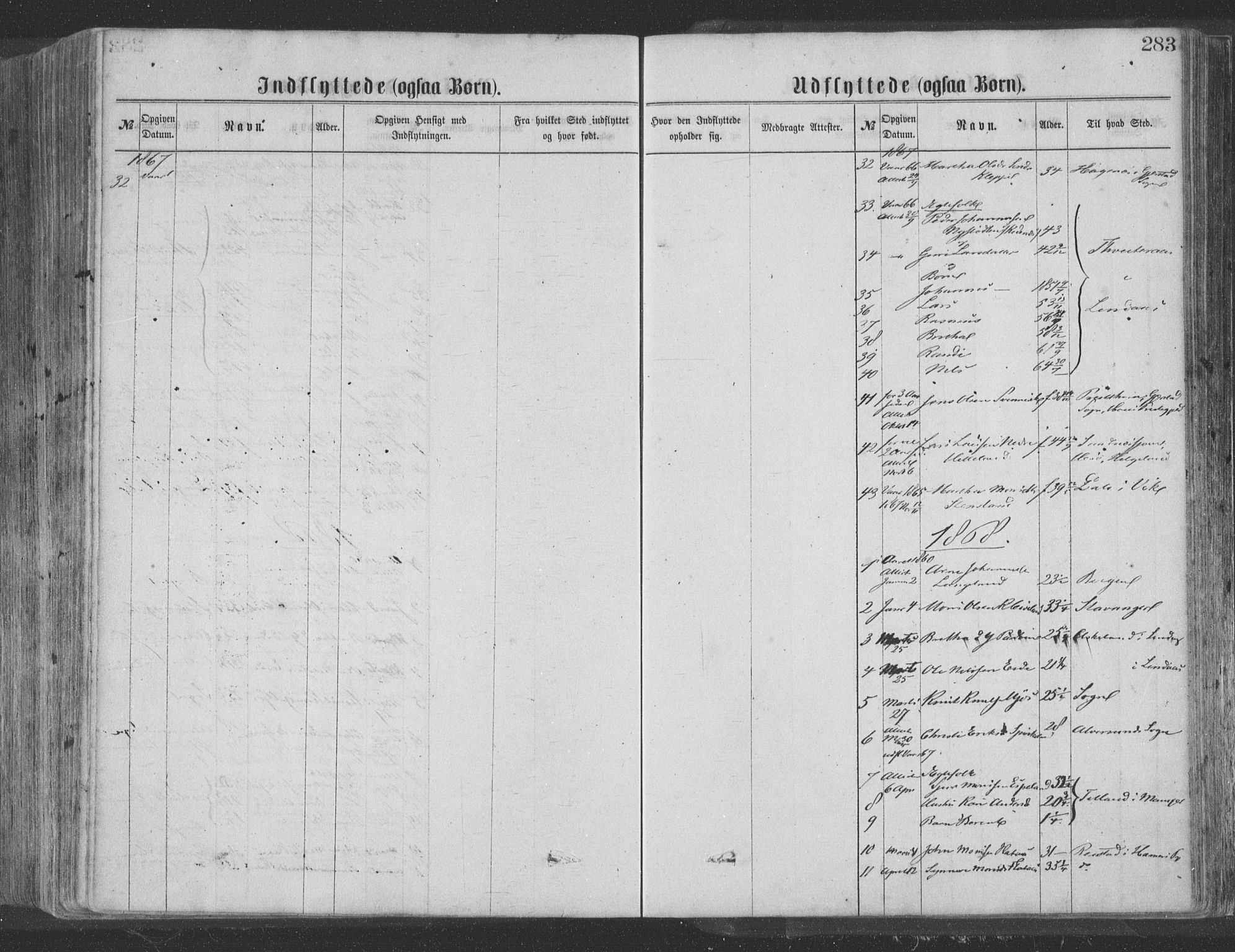 Hosanger sokneprestembete, SAB/A-75801/H/Haa: Parish register (official) no. A 9, 1864-1876, p. 283