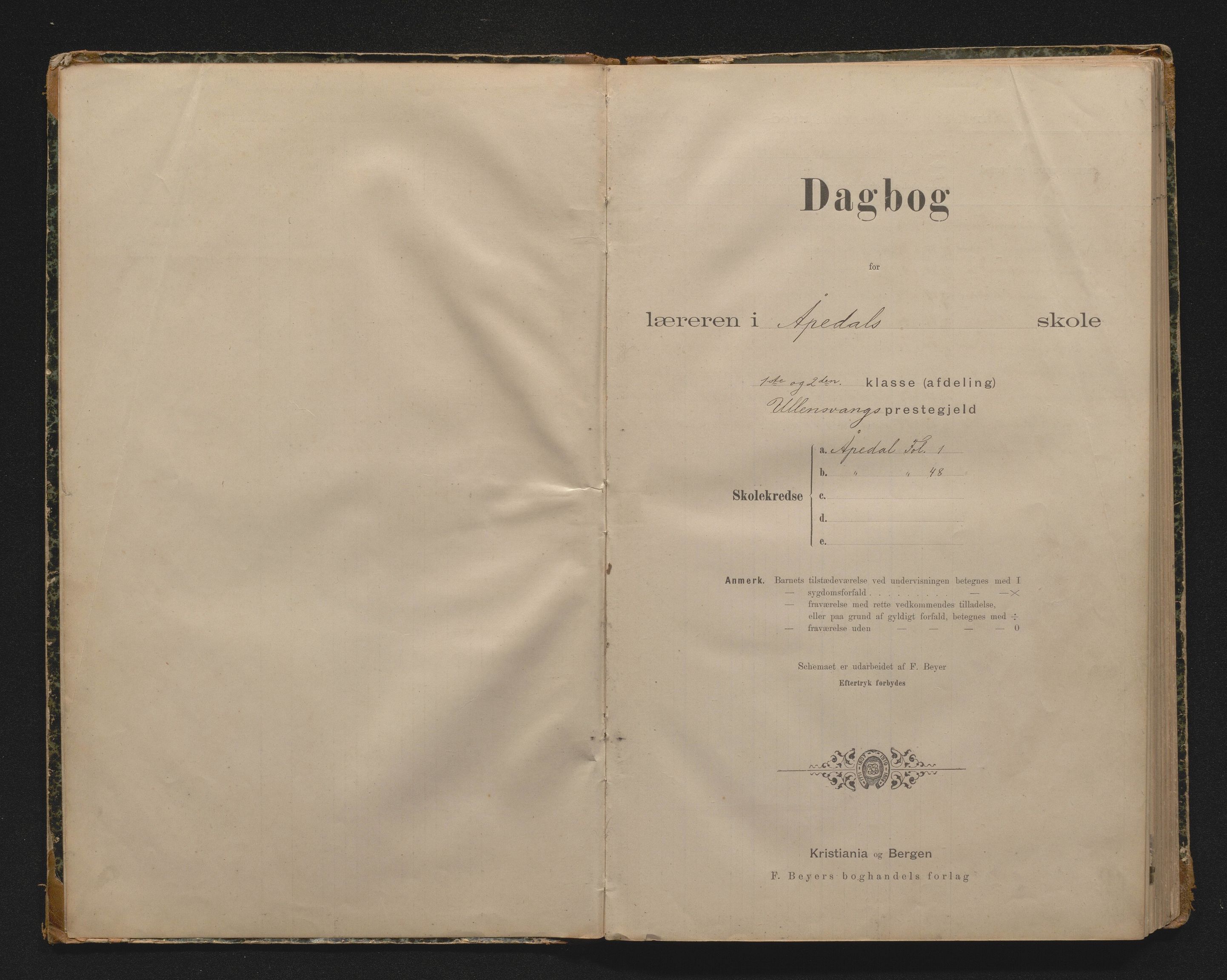 Ullensvang herad. Barneskulane , IKAH/1231b-231/G/Ga/Gaa/L0020: Dagbok for Opedal skule , 1894-1913