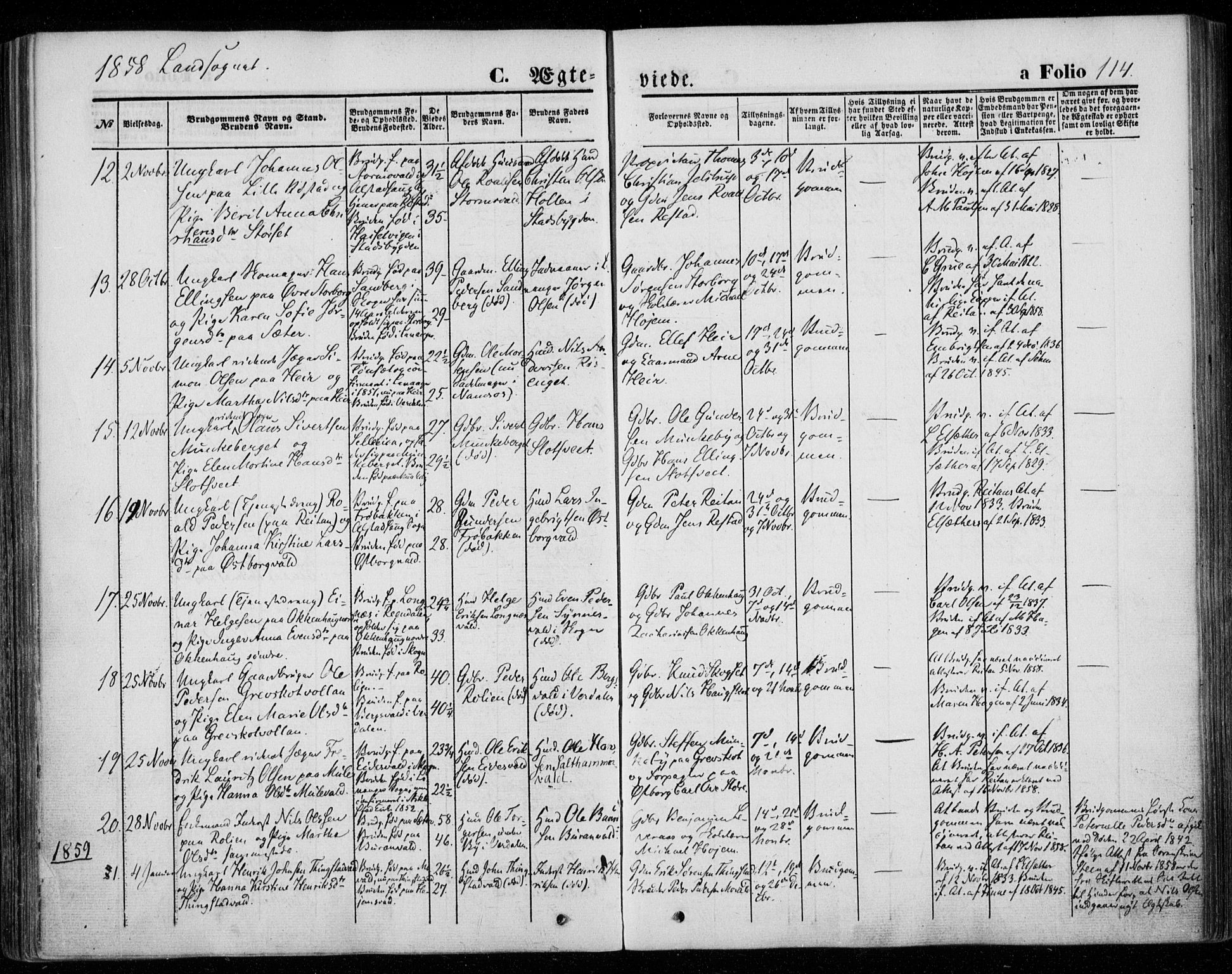 Ministerialprotokoller, klokkerbøker og fødselsregistre - Nord-Trøndelag, SAT/A-1458/720/L0184: Parish register (official) no. 720A02 /2, 1855-1863, p. 114