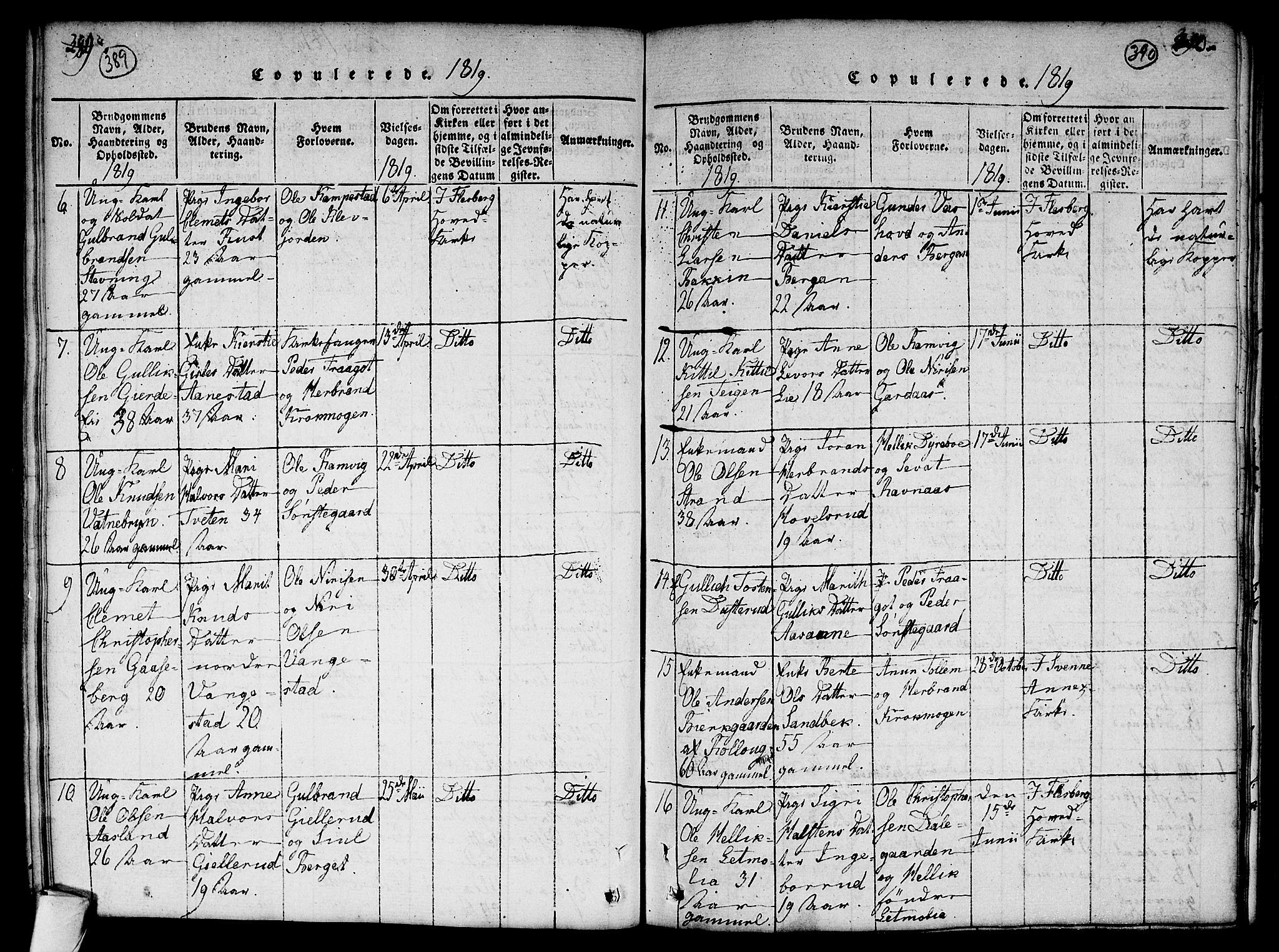 Flesberg kirkebøker, SAKO/A-18/G/Ga/L0001: Parish register (copy) no. I 1, 1816-1834, p. 389-390