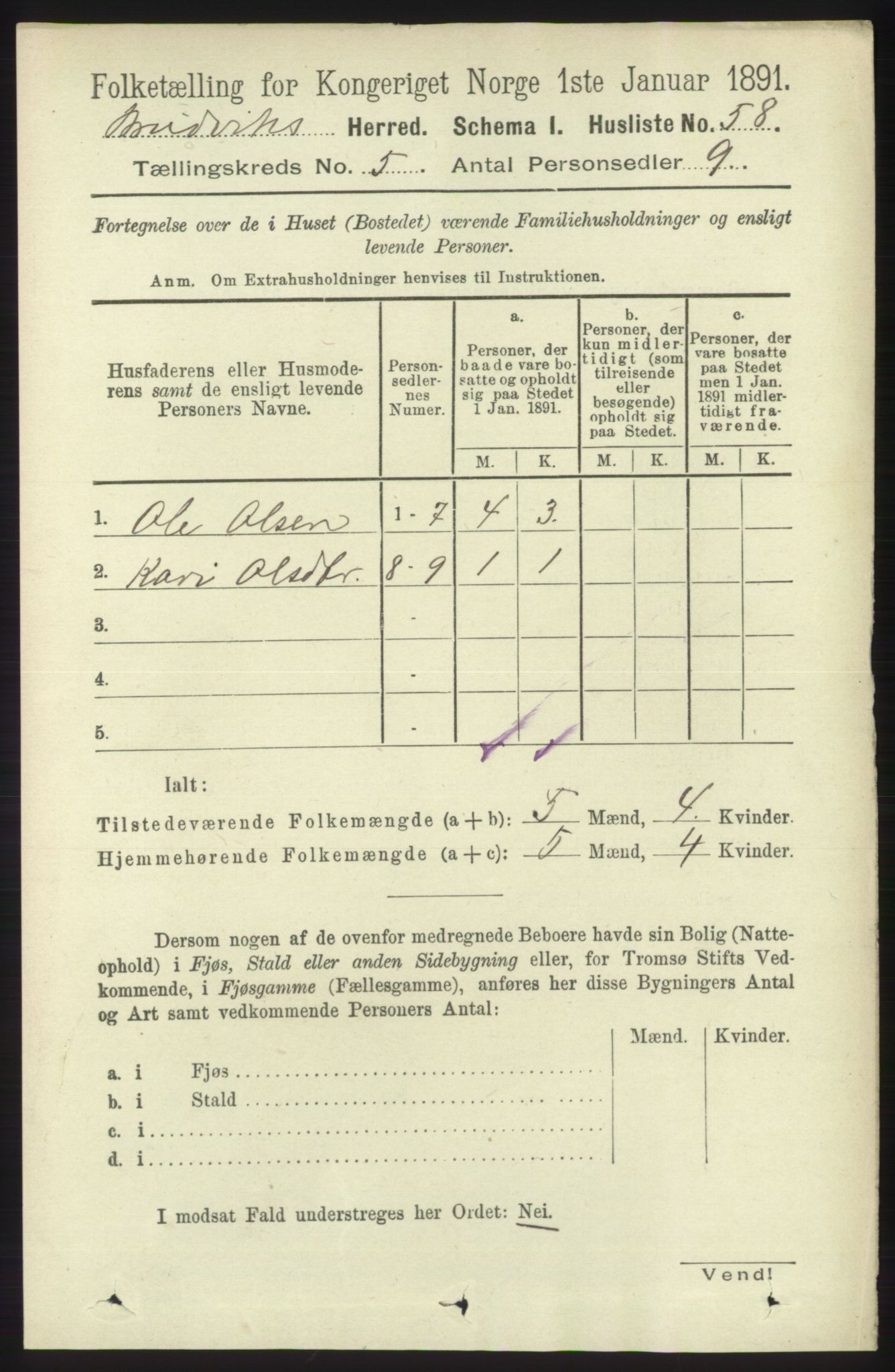 RA, 1891 census for 1251 Bruvik, 1891, p. 1277