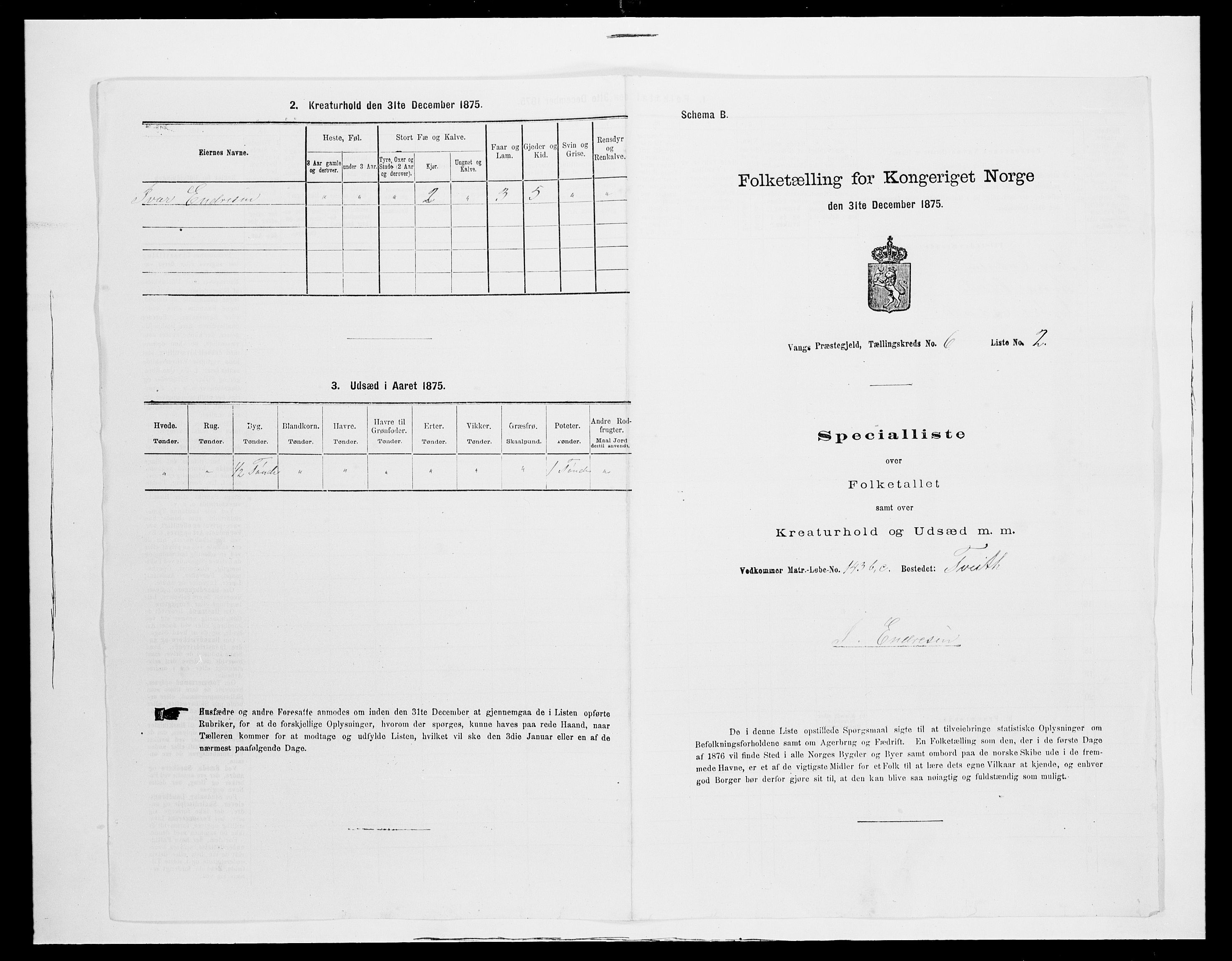 SAH, 1875 census for 0545P Vang, 1875, p. 557