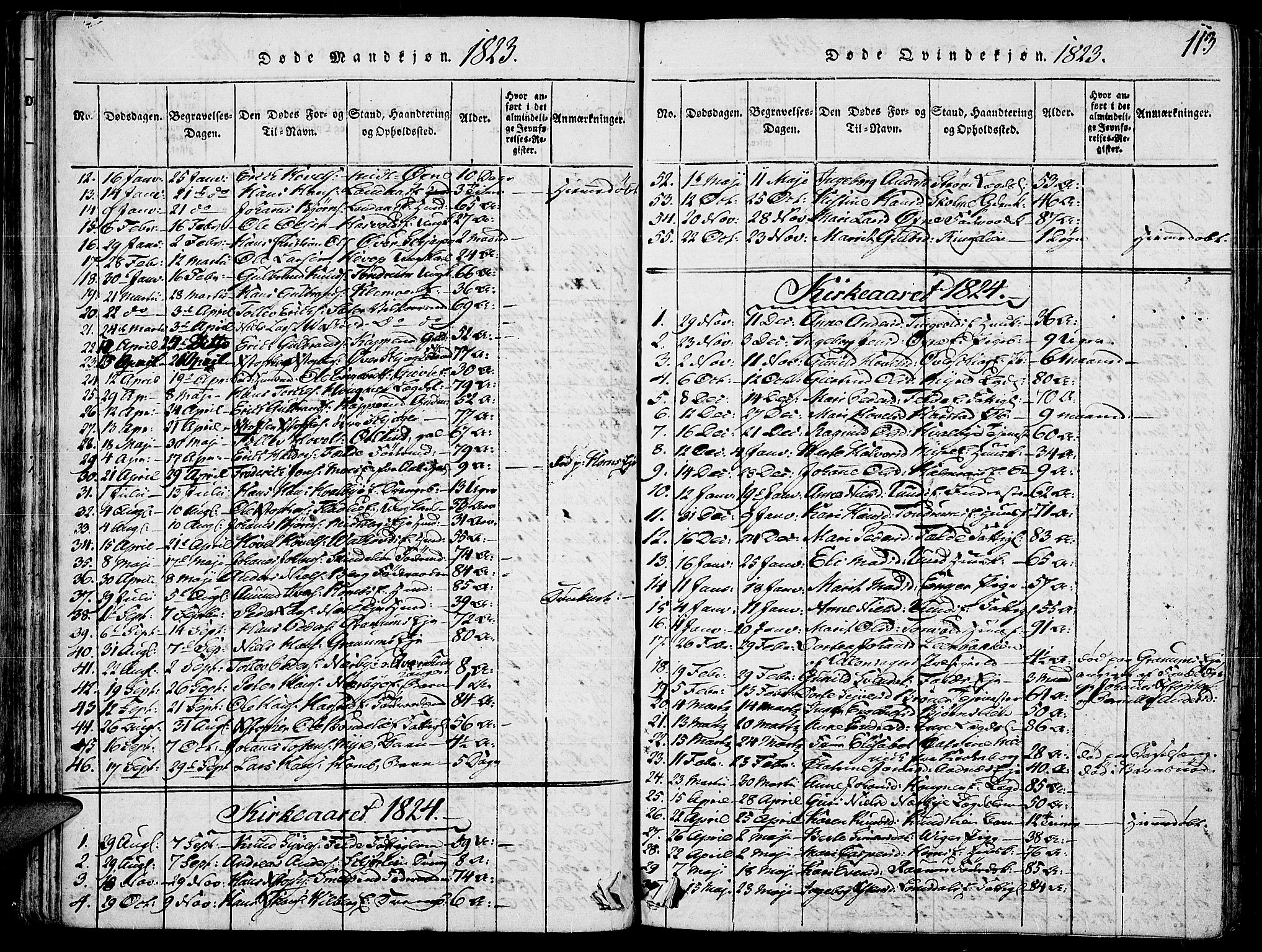 Land prestekontor, SAH/PREST-120/H/Ha/Haa/L0007: Parish register (official) no. 7, 1814-1830, p. 113
