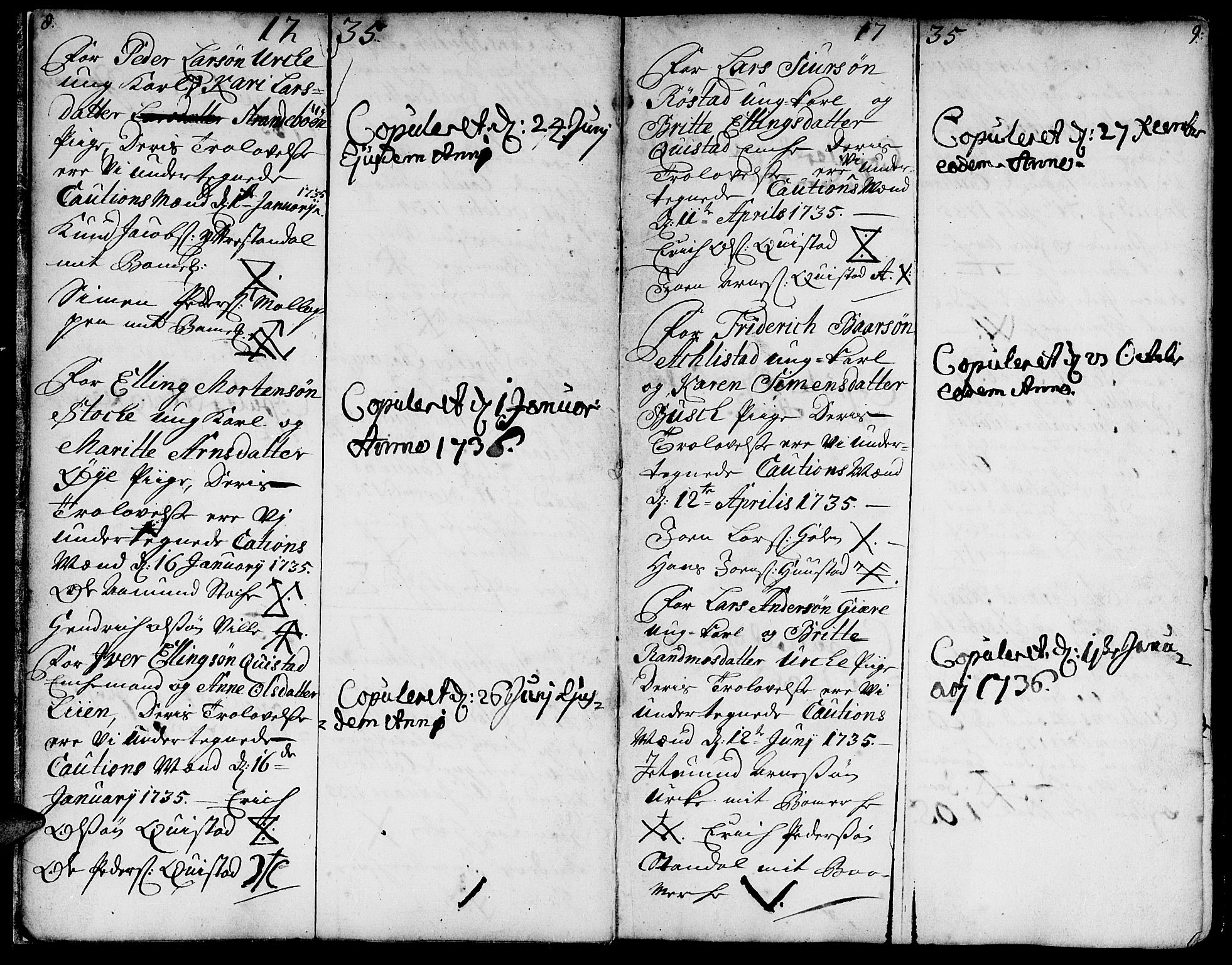 Ministerialprotokoller, klokkerbøker og fødselsregistre - Møre og Romsdal, SAT/A-1454/515/L0205: Parish register (official) no. 515A01, 1733-1764, p. 8-9