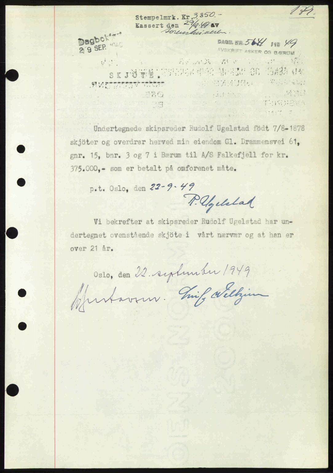 Asker og Bærum sorenskriveri, AV/SAO-A-10379a/G/Gb/Gba/L0007: Mortgage book no. A93, 1949-1949, Diary no: : 5641/1949