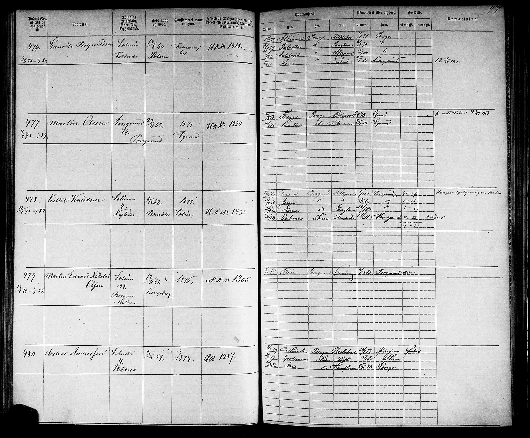 Porsgrunn innrulleringskontor, AV/SAKO-A-829/F/Fb/L0002: Annotasjonsrulle, 1868-1901, p. 98