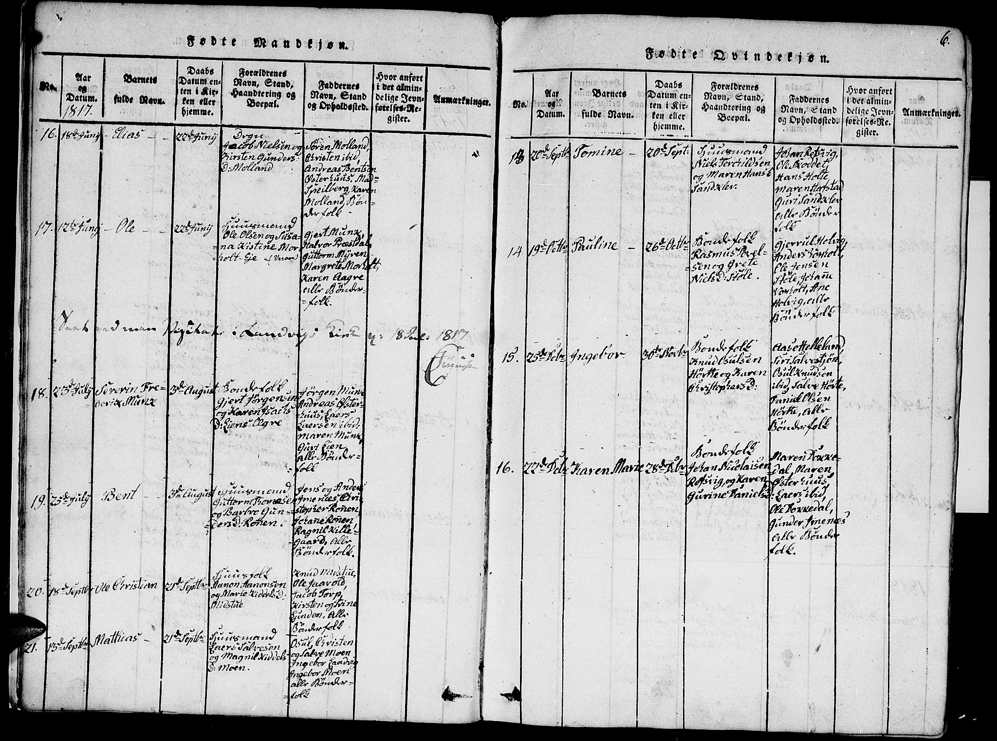 Hommedal sokneprestkontor, AV/SAK-1111-0023/F/Fa/Fab/L0003: Parish register (official) no. A 3, 1815-1848, p. 6