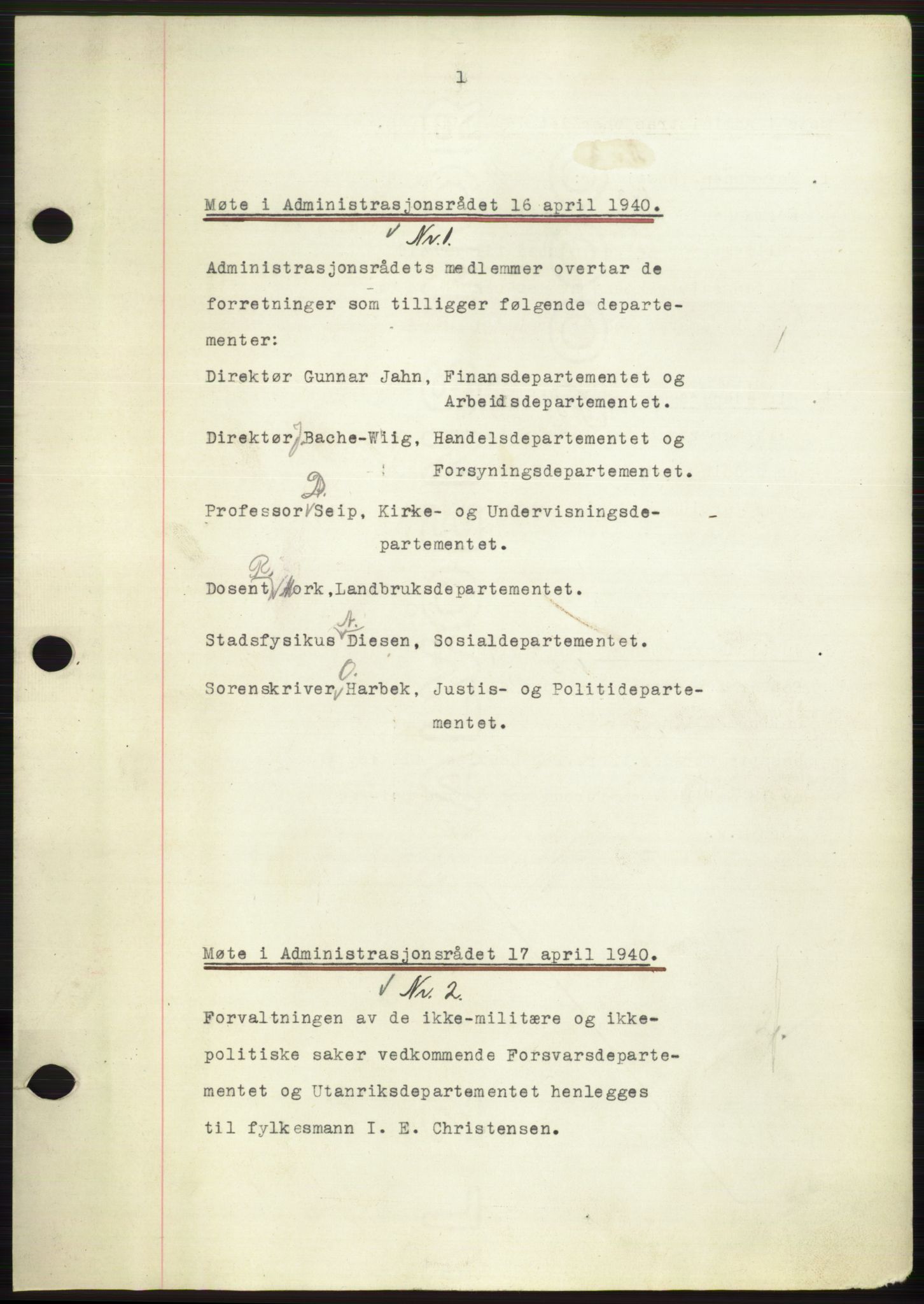 Administrasjonsrådet, RA/S-1004/A/L0002: Vedtaksprotokoll 16/4-25/9, 1940, p. 5