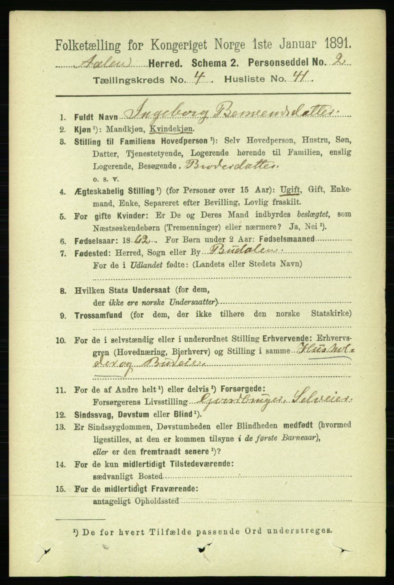 RA, 1891 census for 1644 Ålen, 1891, p. 1433