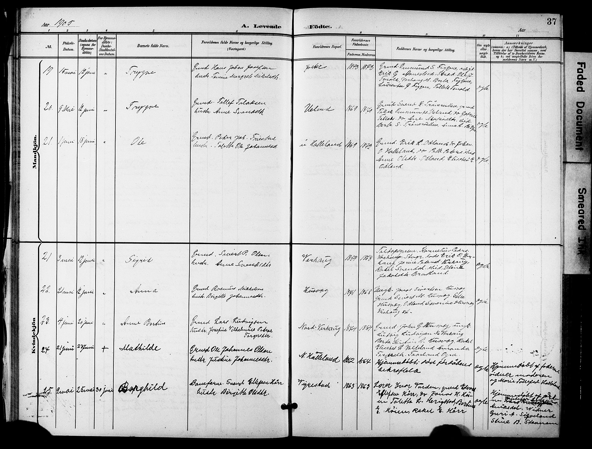 Hå sokneprestkontor, AV/SAST-A-101801/001/30BB/L0006: Parish register (copy) no. B 6, 1900-1924, p. 37