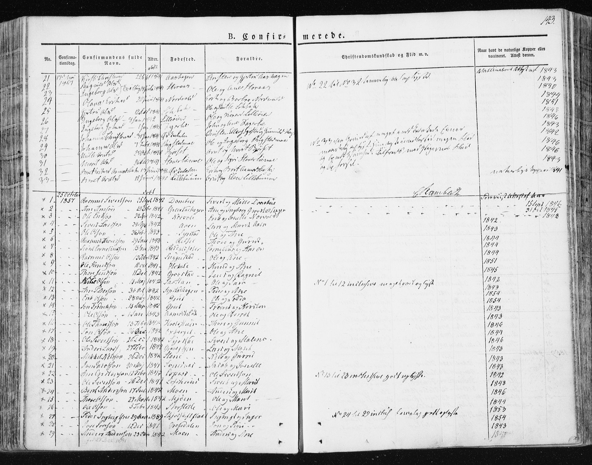 Ministerialprotokoller, klokkerbøker og fødselsregistre - Sør-Trøndelag, AV/SAT-A-1456/672/L0855: Parish register (official) no. 672A07, 1829-1860, p. 143