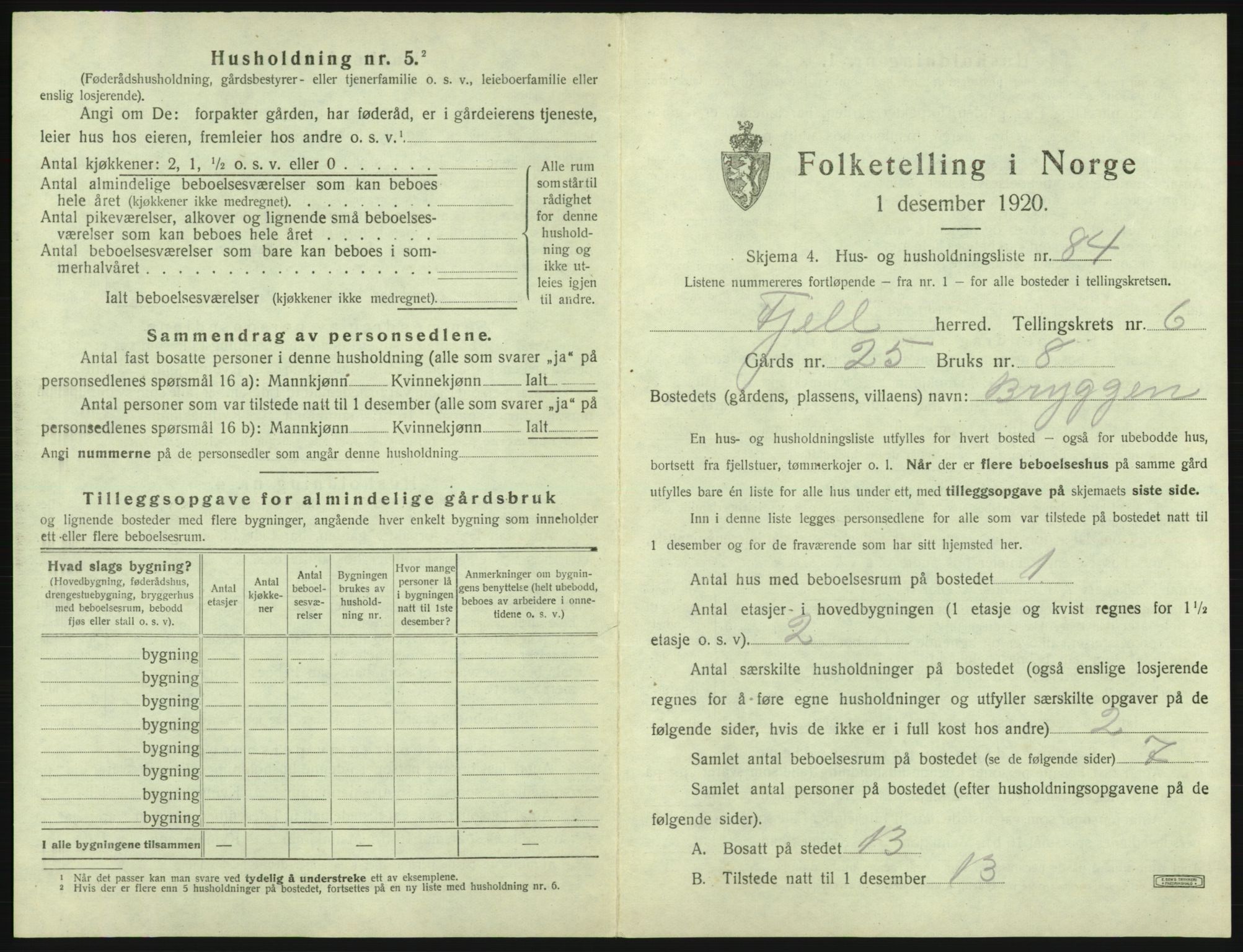 SAB, 1920 census for Fjell, 1920, p. 782