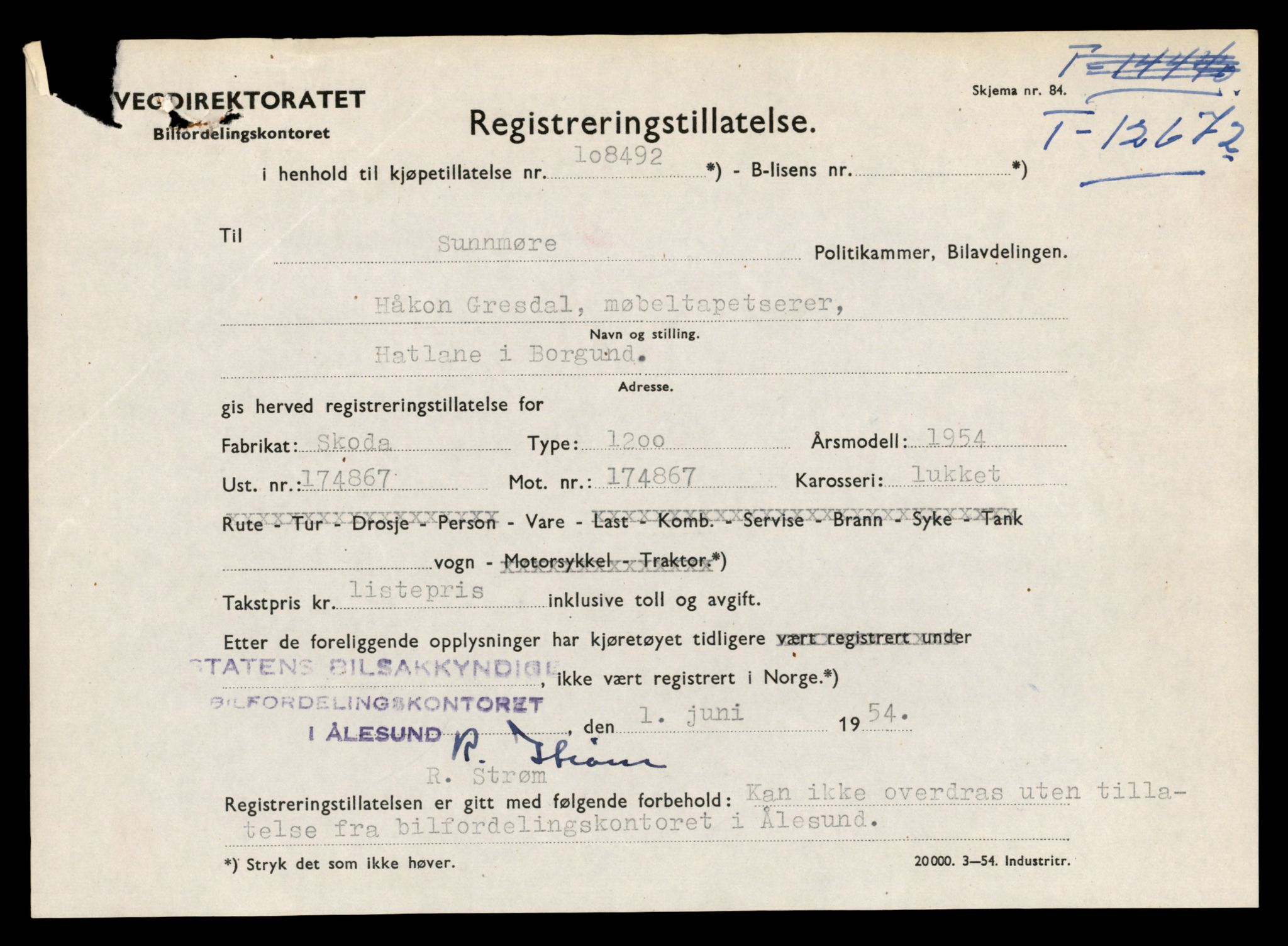 Møre og Romsdal vegkontor - Ålesund trafikkstasjon, AV/SAT-A-4099/F/Fe/L0035: Registreringskort for kjøretøy T 12653 - T 12829, 1927-1998, p. 383
