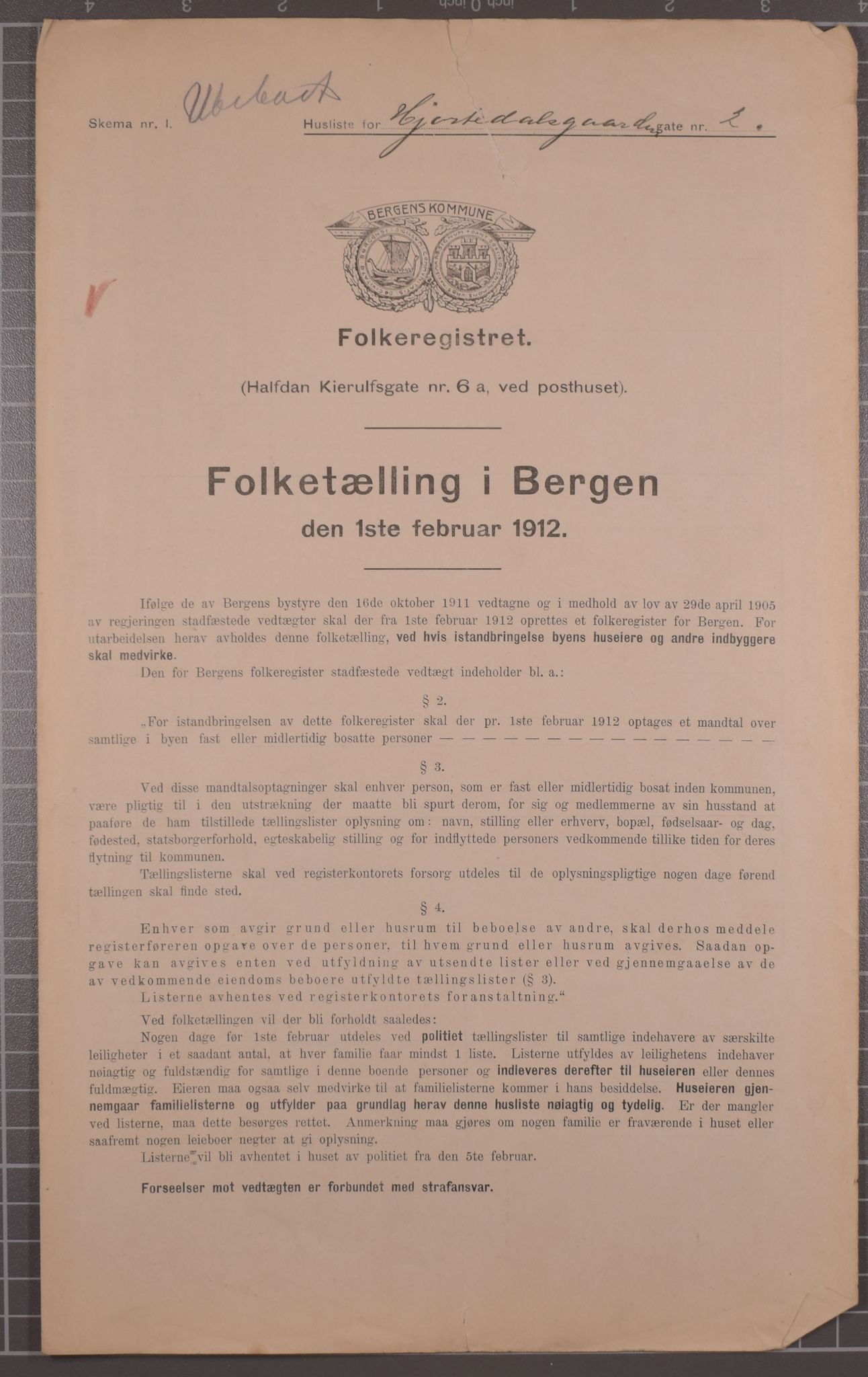 SAB, Municipal Census 1912 for Bergen, 1912, p. 3093