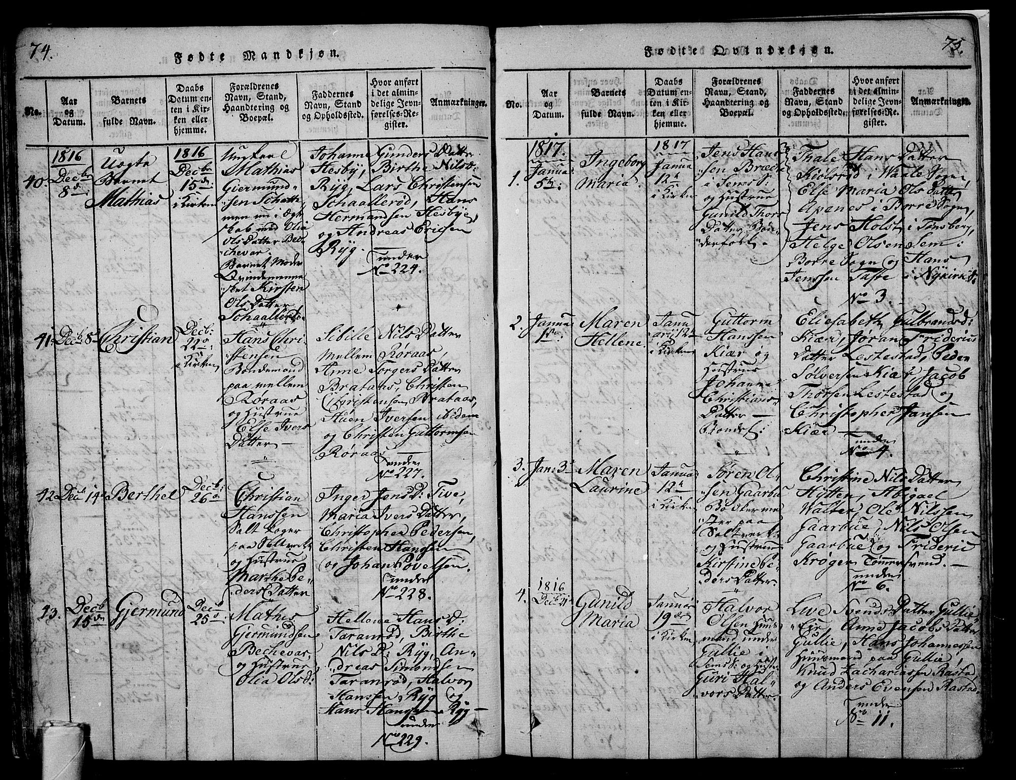 Sem kirkebøker, AV/SAKO-A-5/G/Ga/L0001: Parish register (copy) no. I 1, 1814-1825, p. 74-75