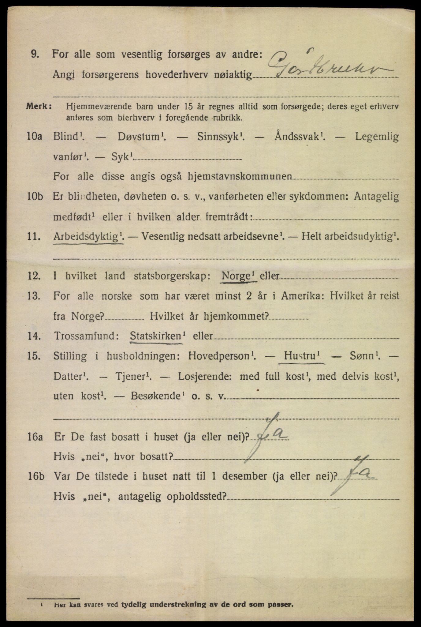 SAK, 1920 census for Tonstad, 1920, p. 989