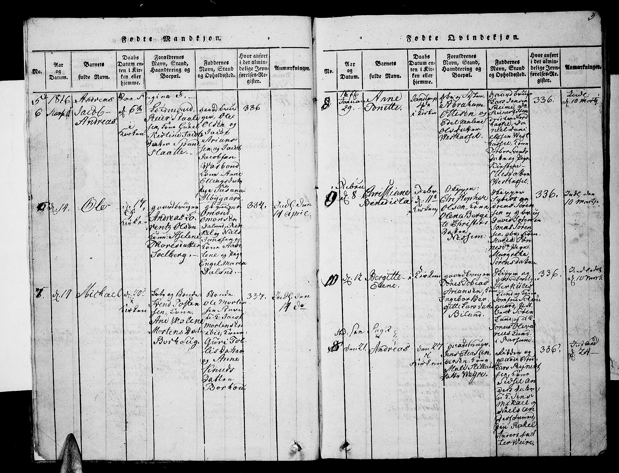 Lista sokneprestkontor, SAK/1111-0027/F/Fb/L0001: Parish register (copy) no. B 1, 1816-1832, p. 3