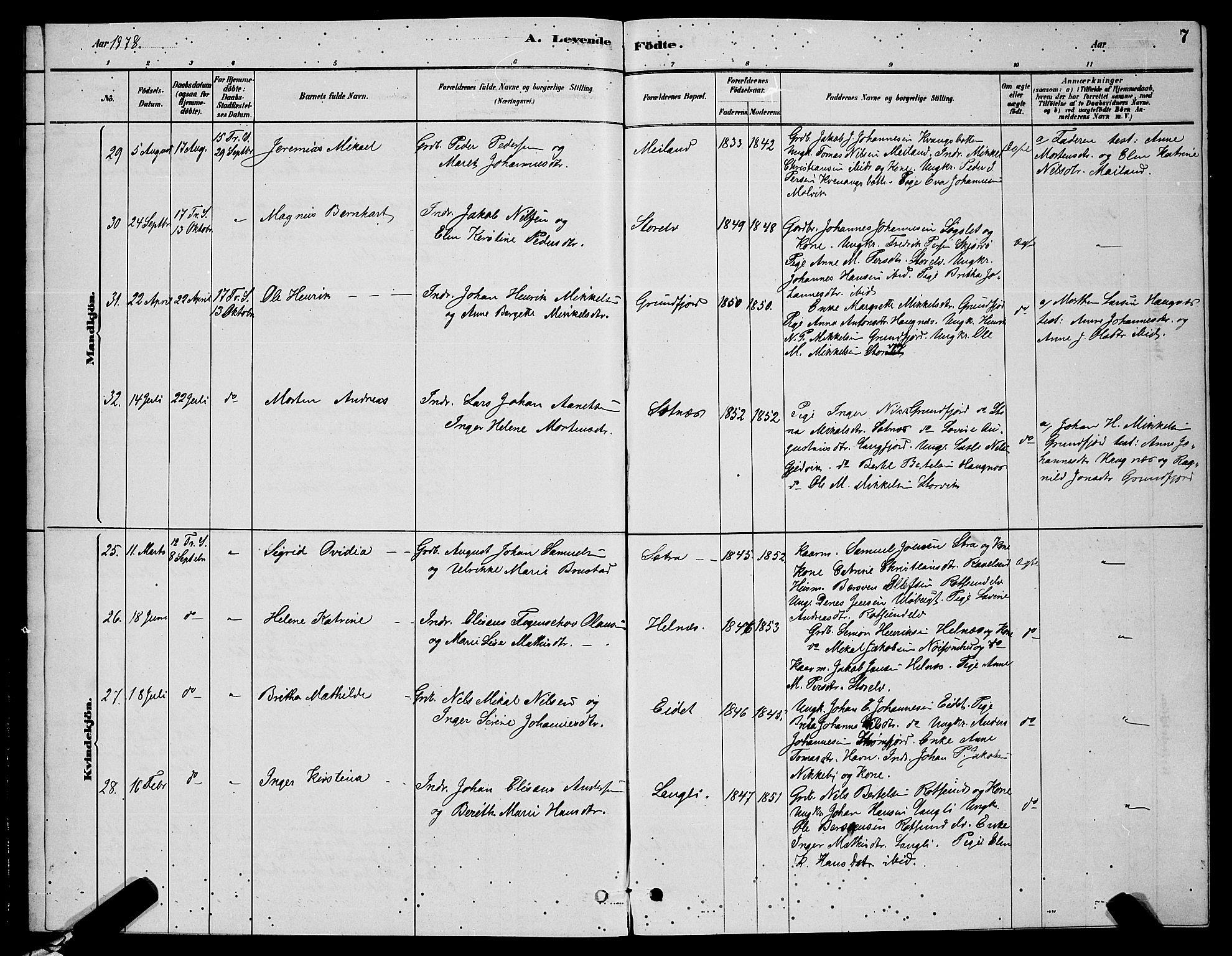 Skjervøy sokneprestkontor, AV/SATØ-S-1300/H/Ha/Hab/L0006klokker: Parish register (copy) no. 6, 1878-1888, p. 7