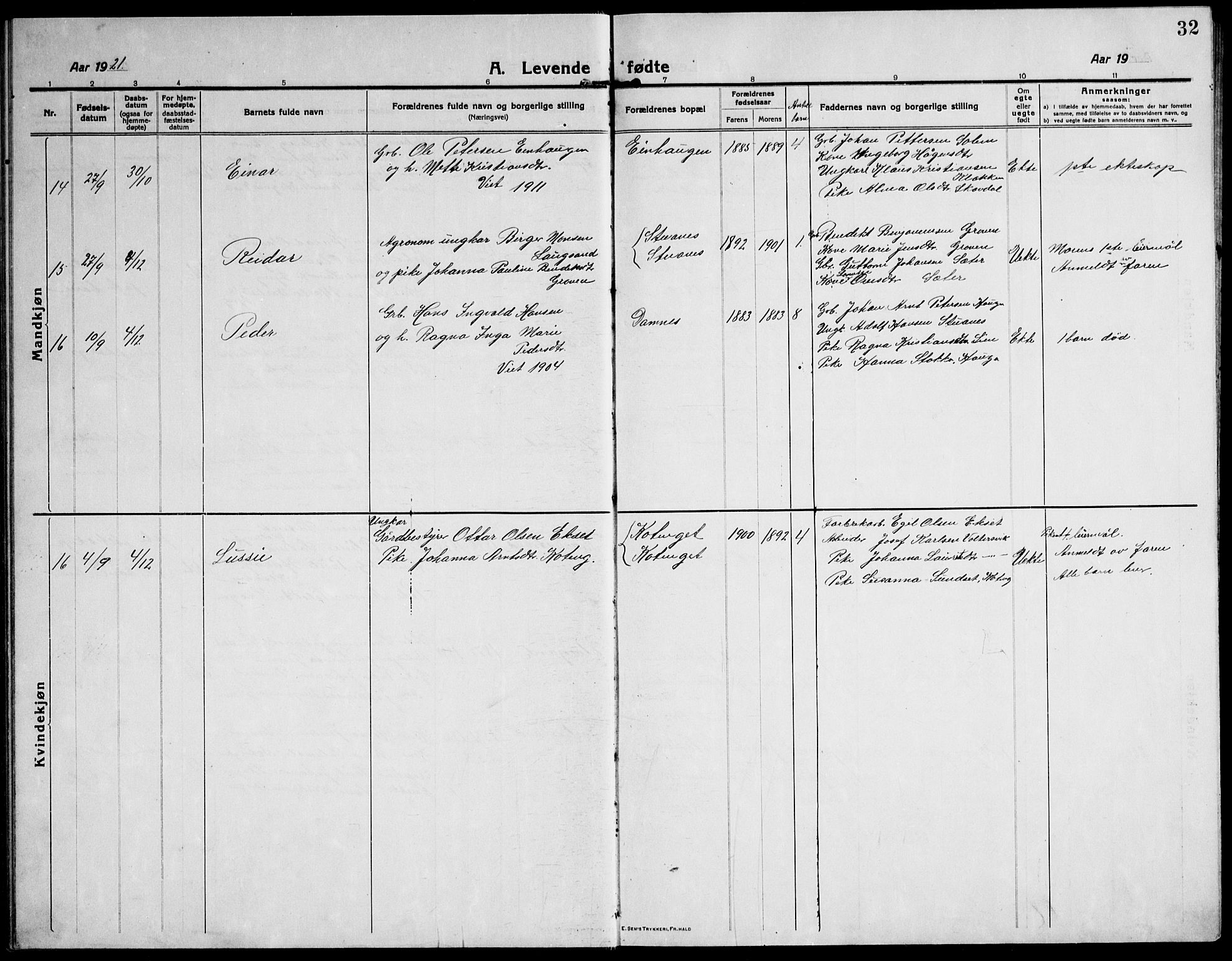 Ministerialprotokoller, klokkerbøker og fødselsregistre - Sør-Trøndelag, SAT/A-1456/651/L0648: Parish register (copy) no. 651C02, 1915-1945, p. 32