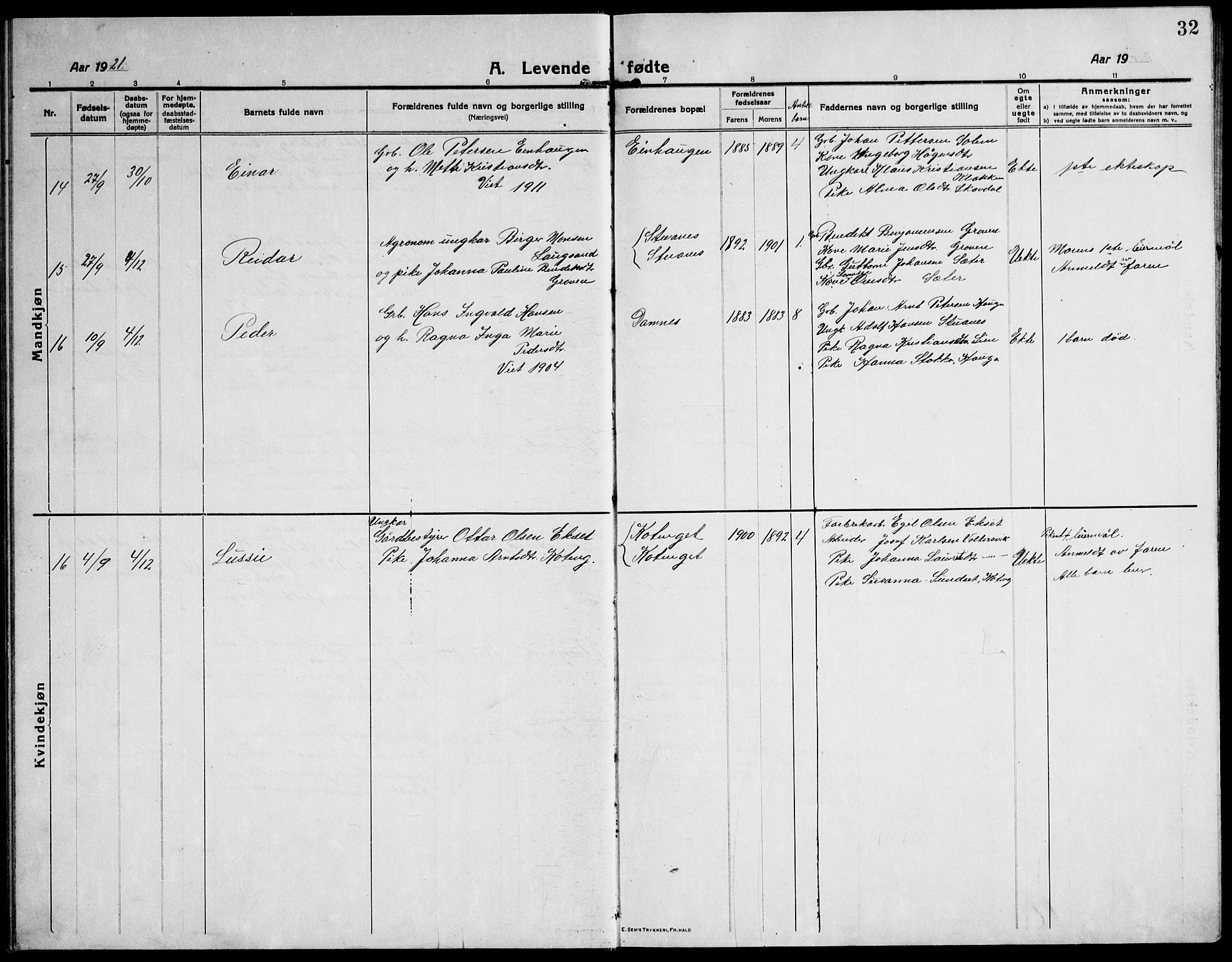 Ministerialprotokoller, klokkerbøker og fødselsregistre - Sør-Trøndelag, AV/SAT-A-1456/651/L0648: Parish register (copy) no. 651C02, 1915-1945, p. 32