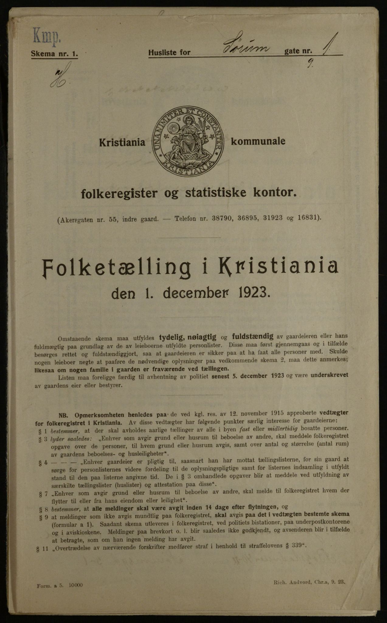 OBA, Municipal Census 1923 for Kristiania, 1923, p. 118294