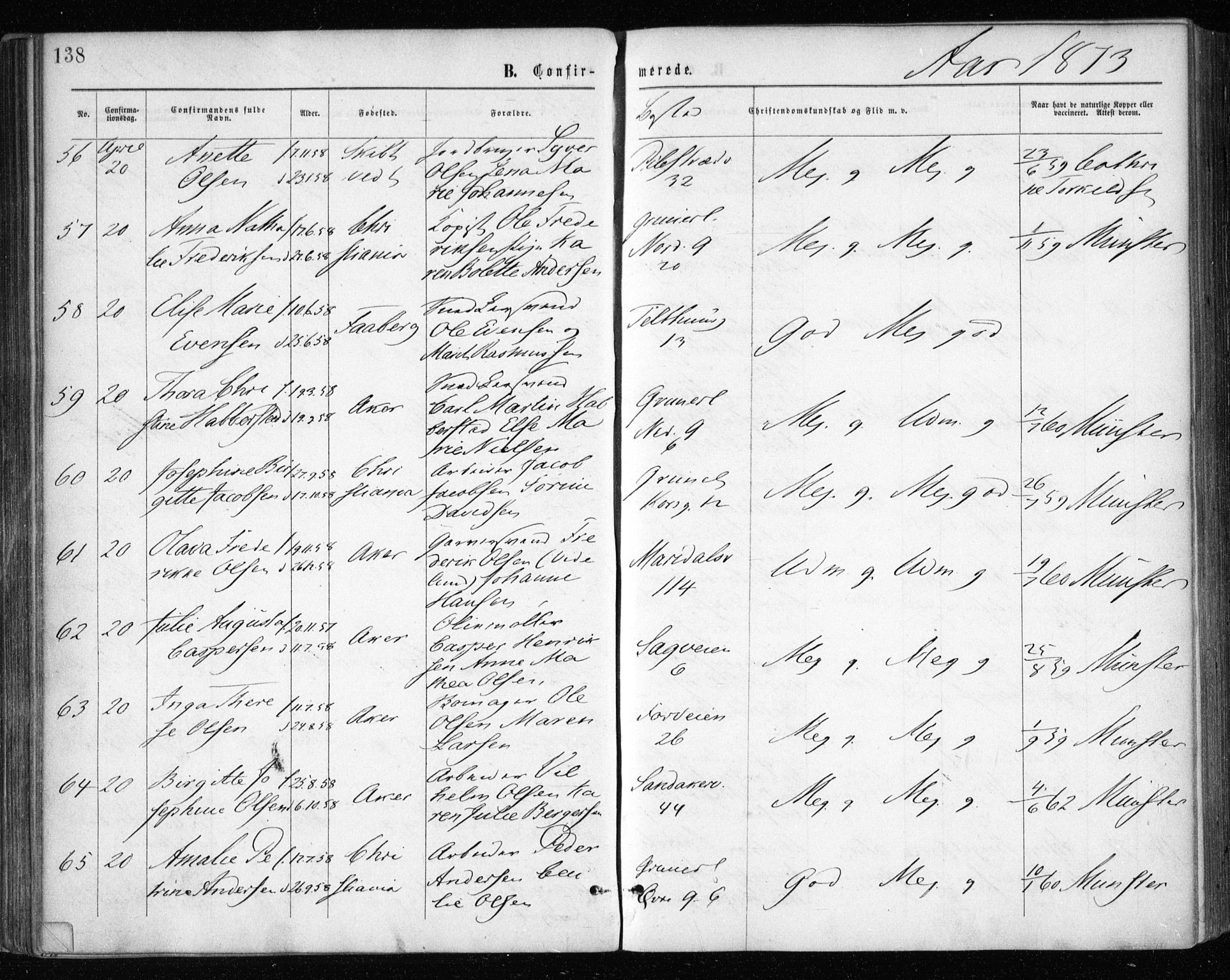 Gamle Aker prestekontor Kirkebøker, AV/SAO-A-10617a/F/L0003: Parish register (official) no. 3, 1865-1873, p. 138