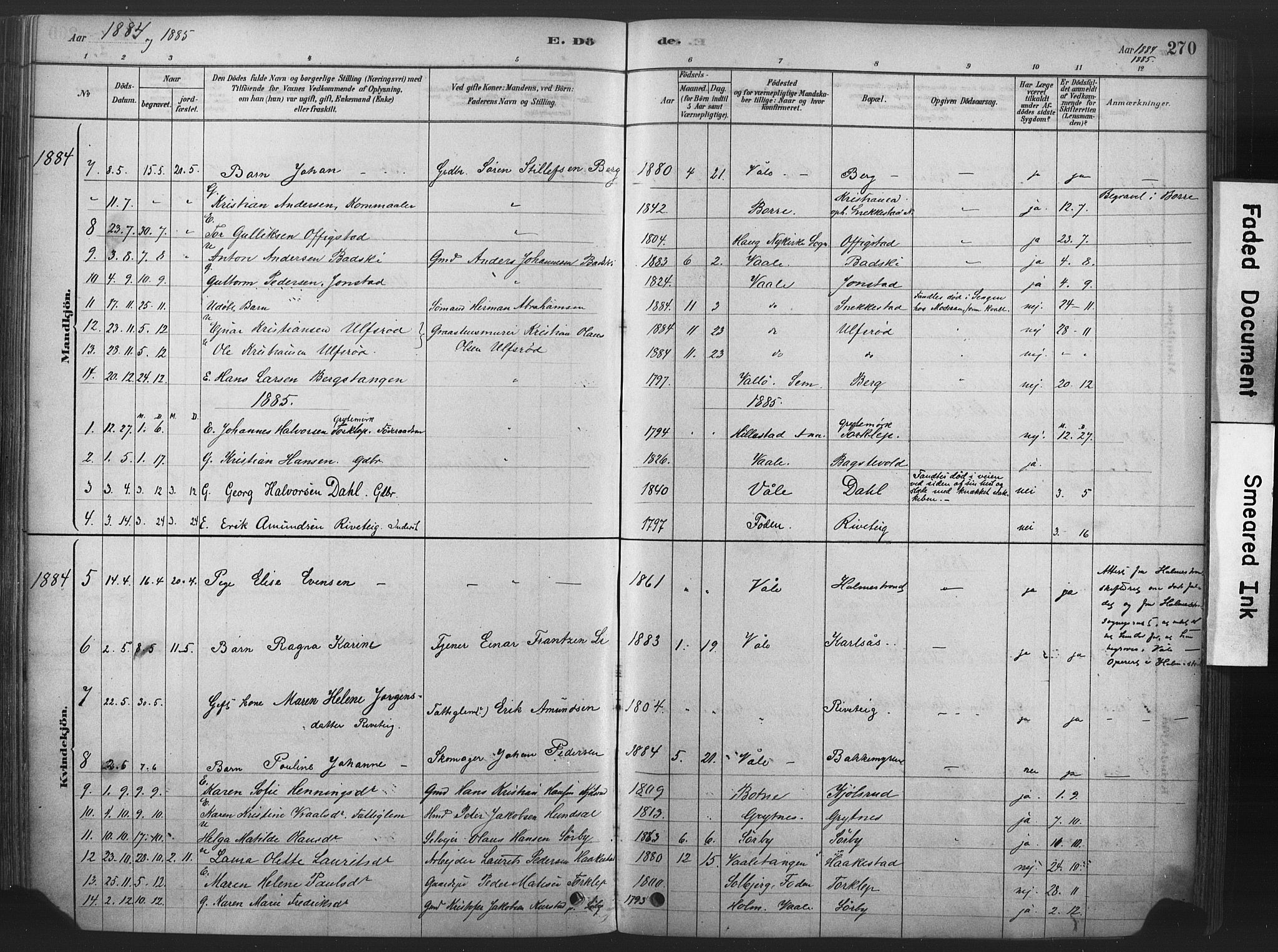 Våle kirkebøker, SAKO/A-334/F/Fa/L0011: Parish register (official) no. I 11, 1878-1906, p. 270