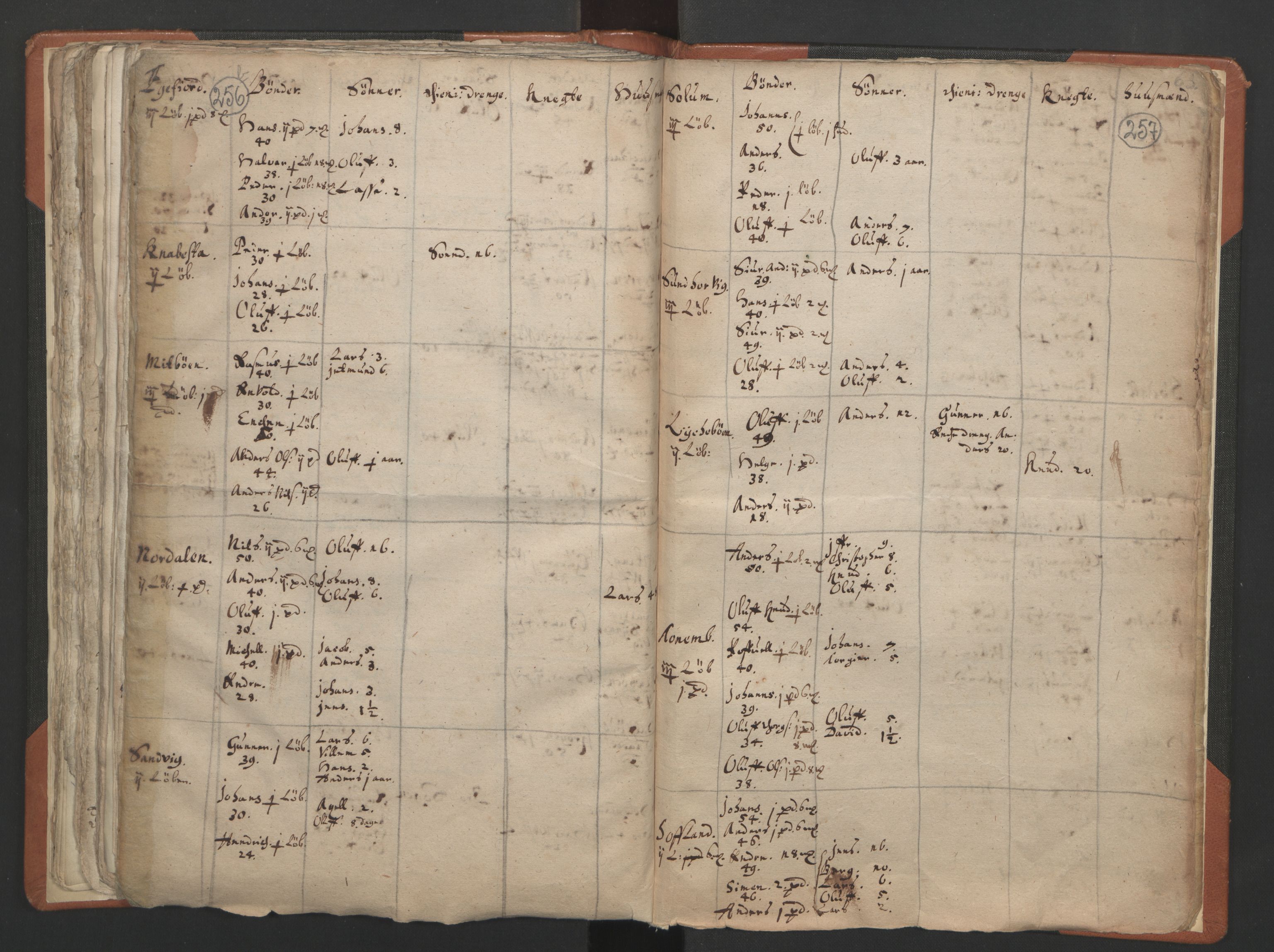 RA, Vicar's Census 1664-1666, no. 24: Sunnfjord deanery, 1664-1666, p. 256-257