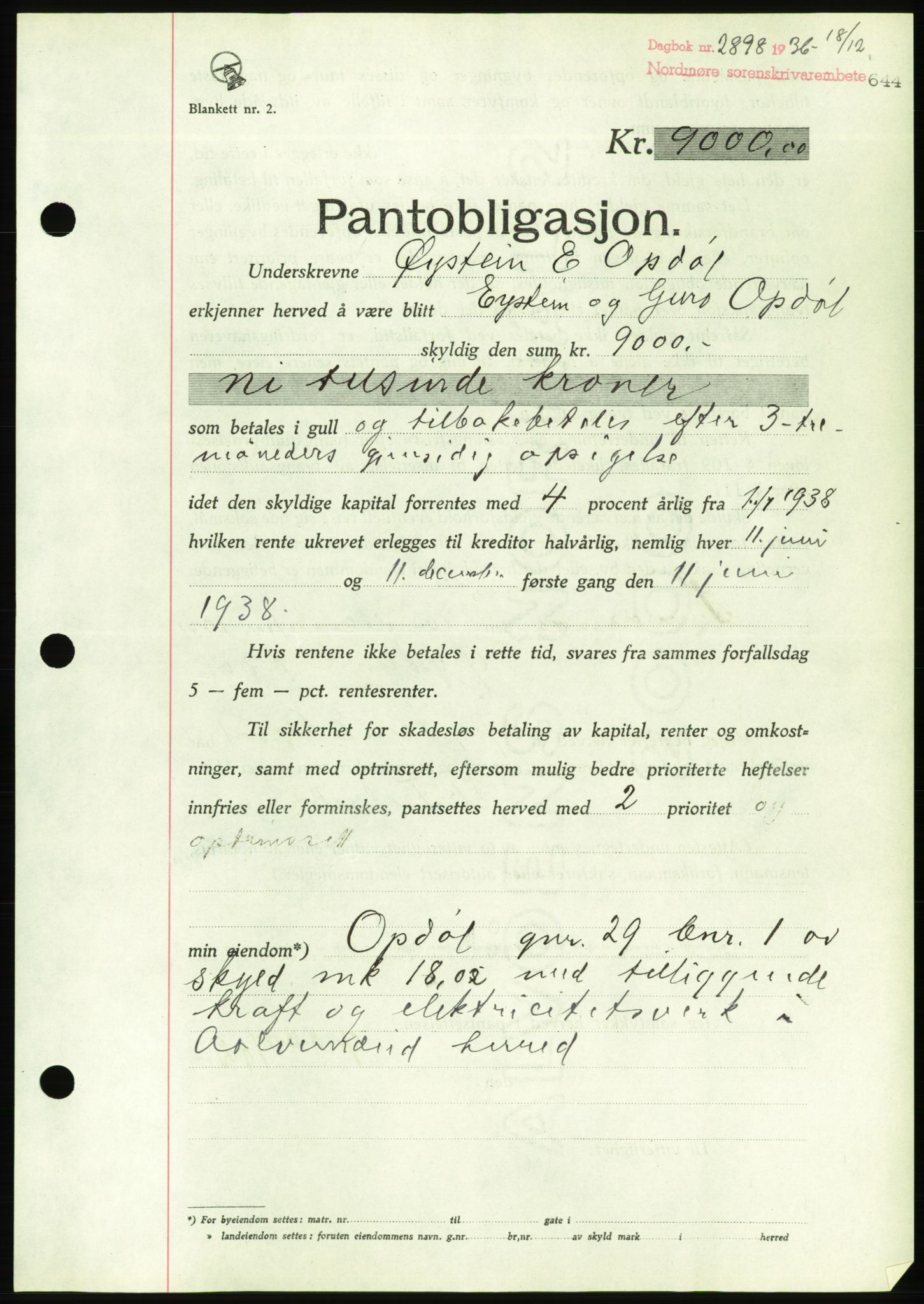 Nordmøre sorenskriveri, AV/SAT-A-4132/1/2/2Ca/L0090: Mortgage book no. B80, 1936-1937, Diary no: : 2898/1936