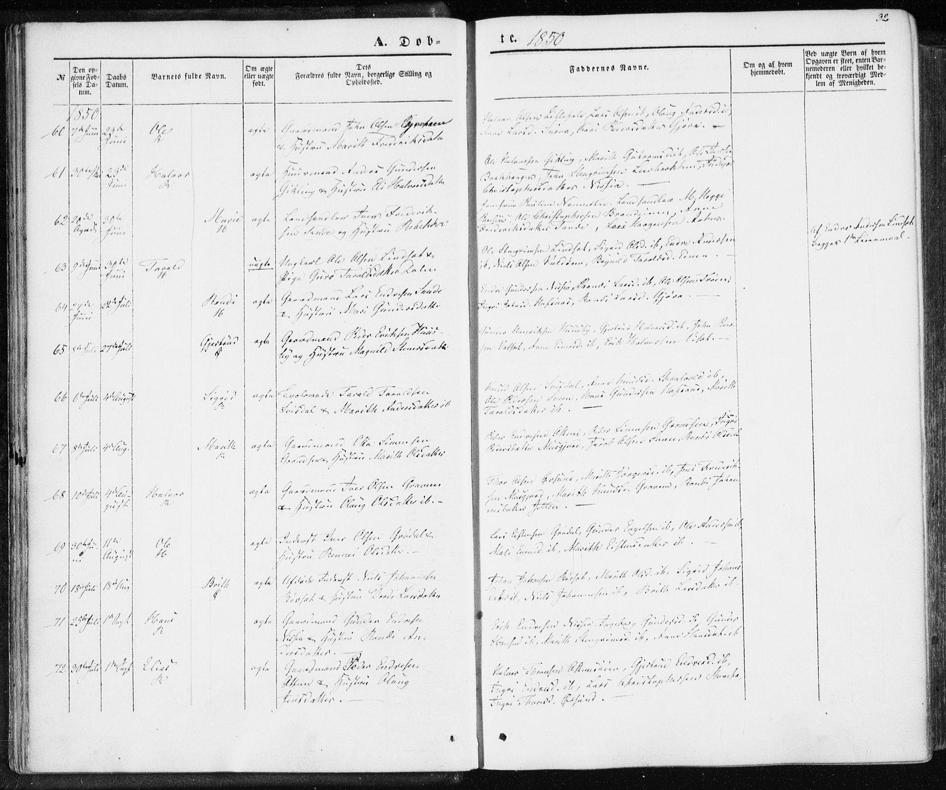 Ministerialprotokoller, klokkerbøker og fødselsregistre - Møre og Romsdal, SAT/A-1454/590/L1013: Parish register (official) no. 590A05, 1847-1877, p. 32