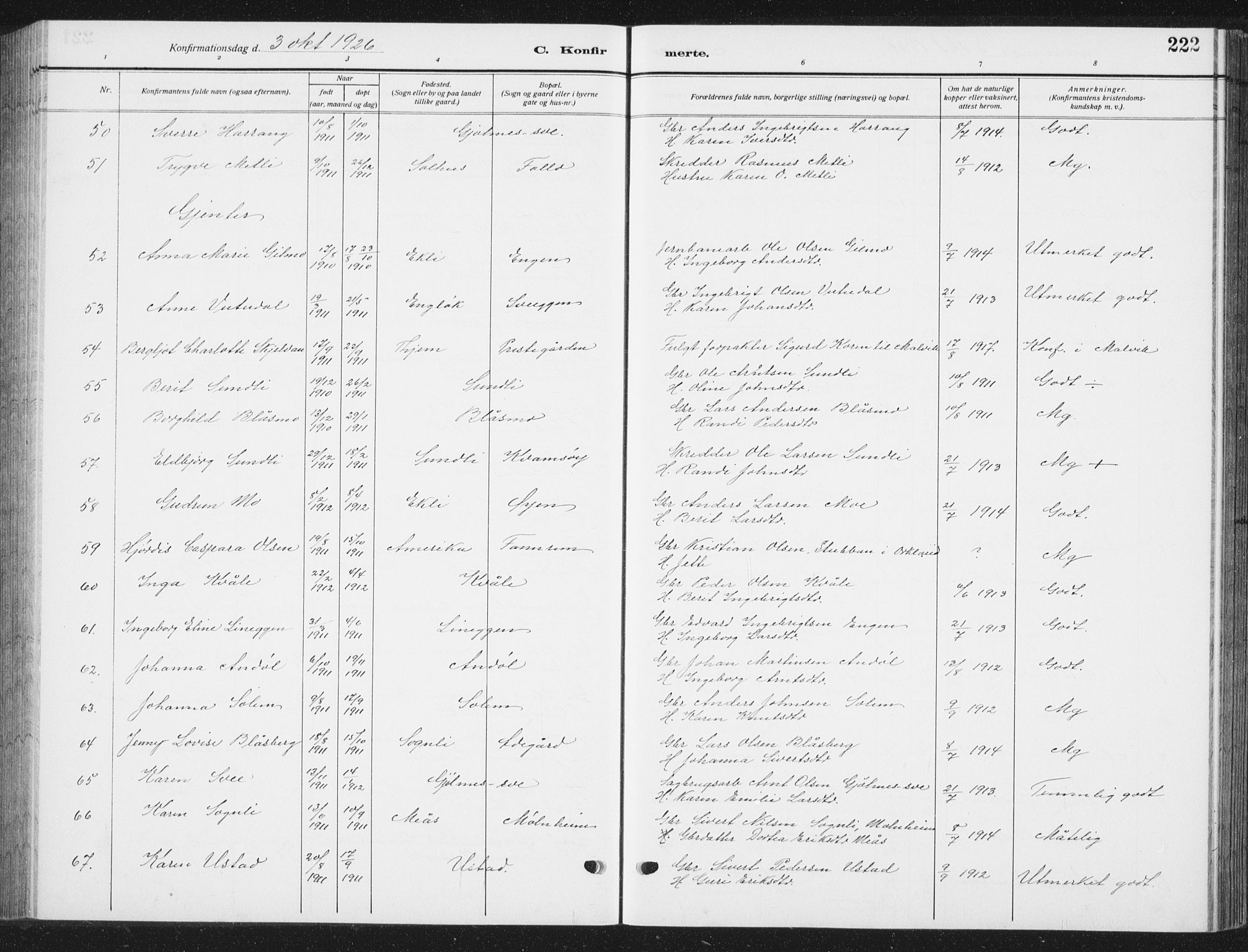Ministerialprotokoller, klokkerbøker og fødselsregistre - Sør-Trøndelag, SAT/A-1456/668/L0820: Parish register (copy) no. 668C09, 1912-1936, p. 222
