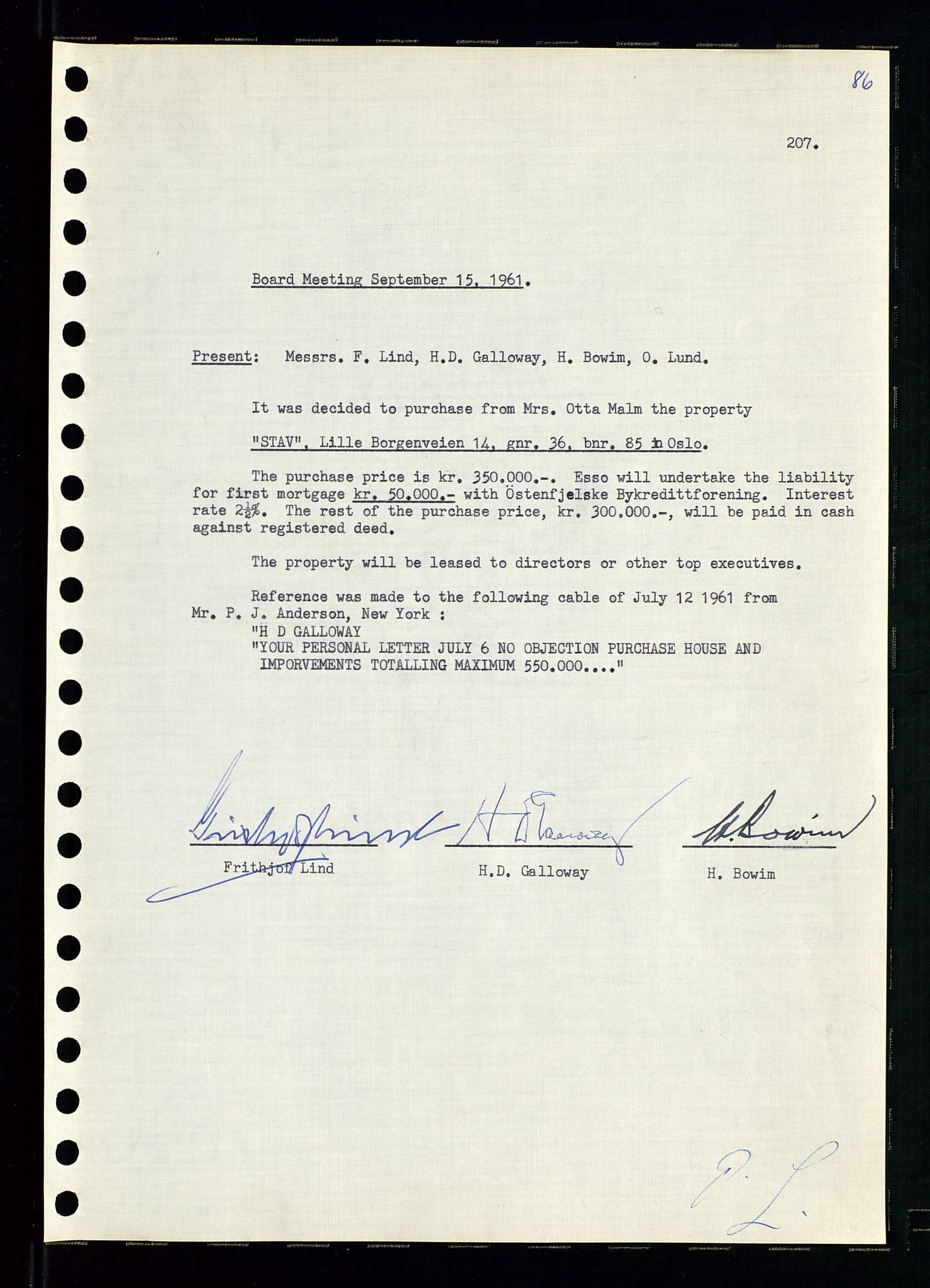 Pa 0982 - Esso Norge A/S, AV/SAST-A-100448/A/Aa/L0001/0002: Den administrerende direksjon Board minutes (styrereferater) / Den administrerende direksjon Board minutes (styrereferater), 1960-1961, p. 135