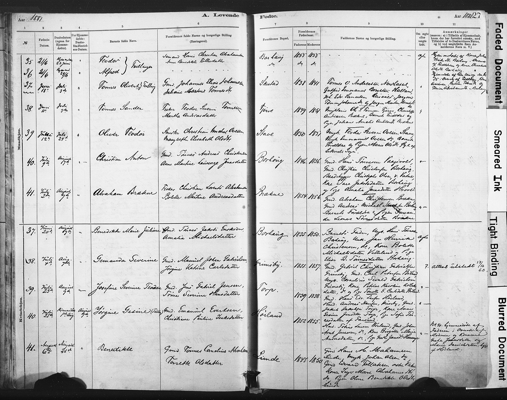 Lista sokneprestkontor, AV/SAK-1111-0027/F/Fa/L0012: Parish register (official) no. A 12, 1879-1903, p. 27