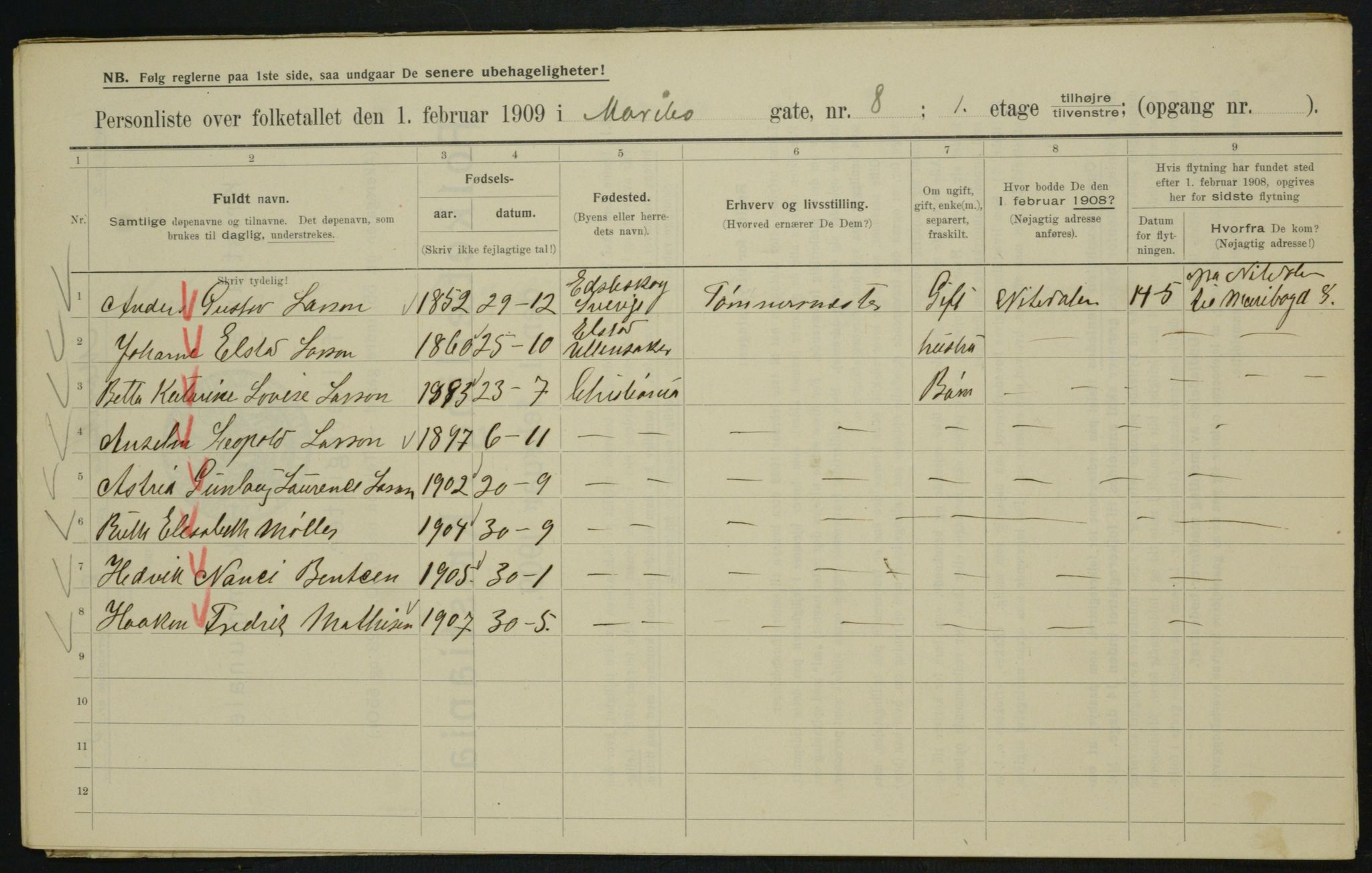 OBA, Municipal Census 1909 for Kristiania, 1909, p. 54965