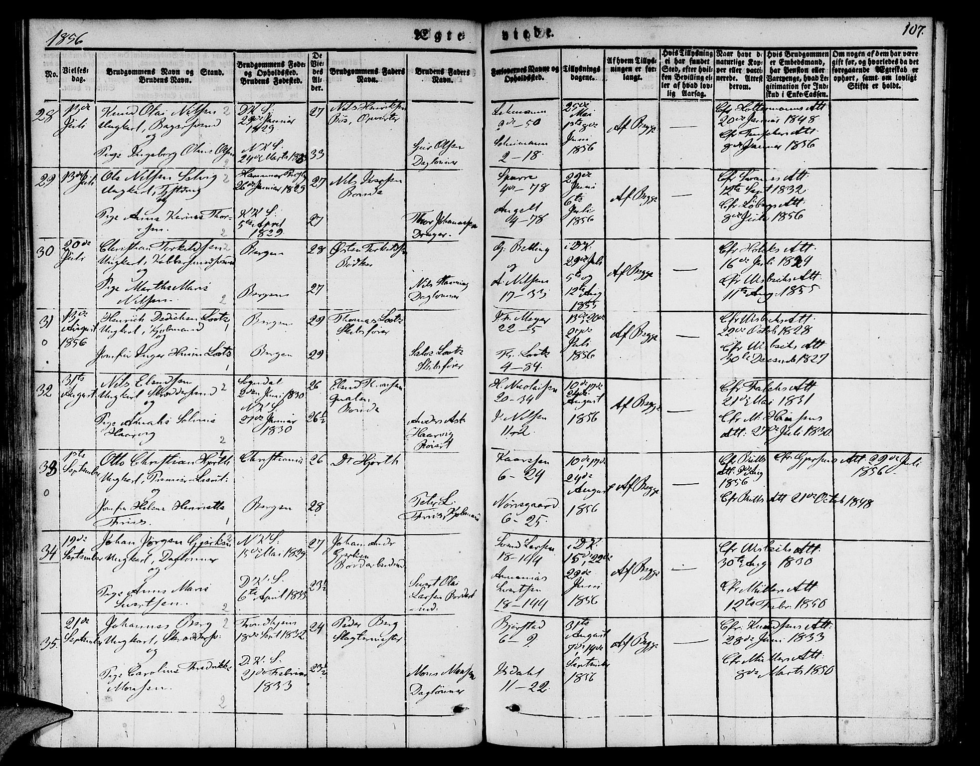 Nykirken Sokneprestembete, SAB/A-77101/H/Hab: Parish register (copy) no. D 1, 1832-1867, p. 107