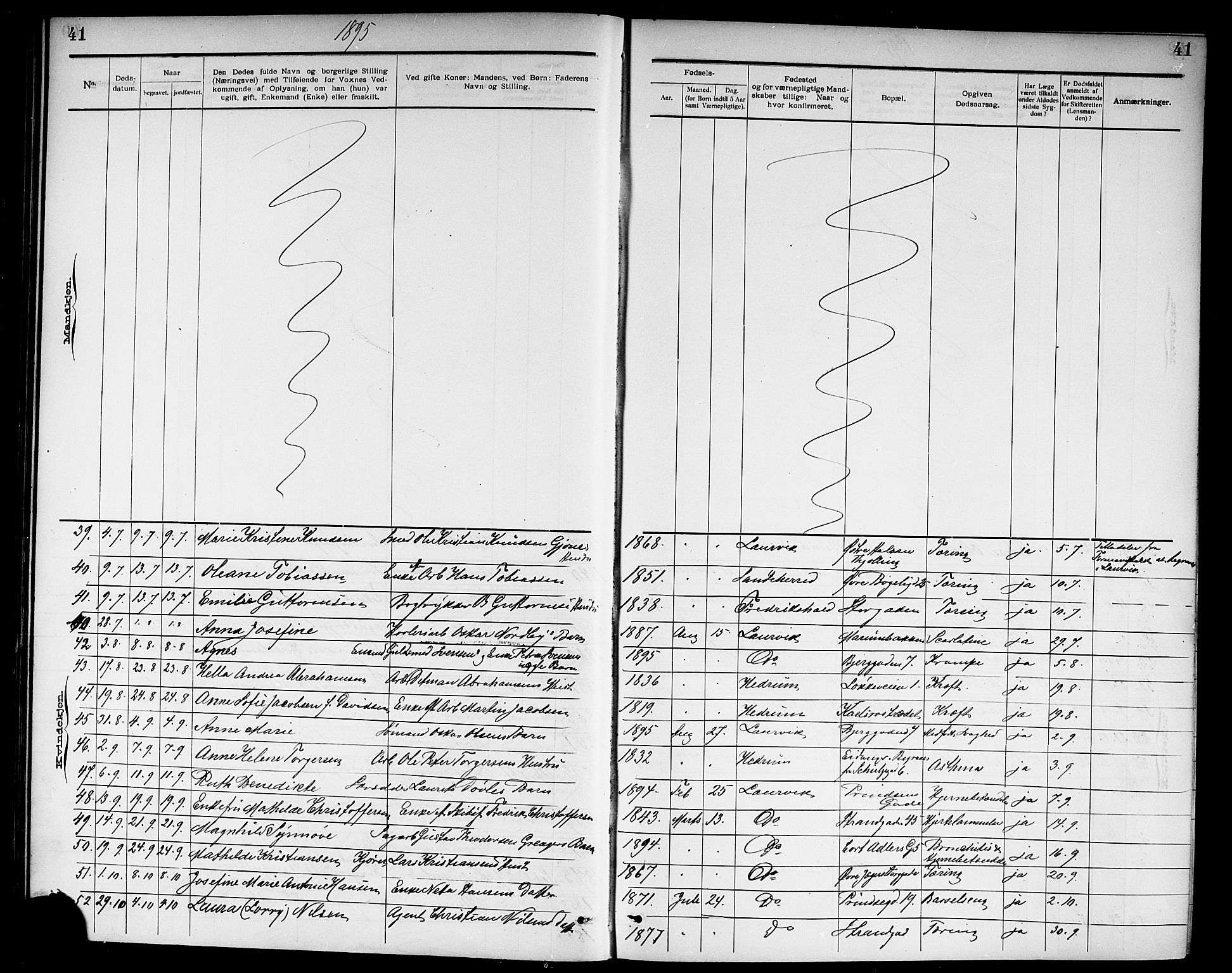 Larvik kirkebøker, AV/SAKO-A-352/G/Ga/L0007: Parish register (copy) no. I 7, 1888-1918, p. 41