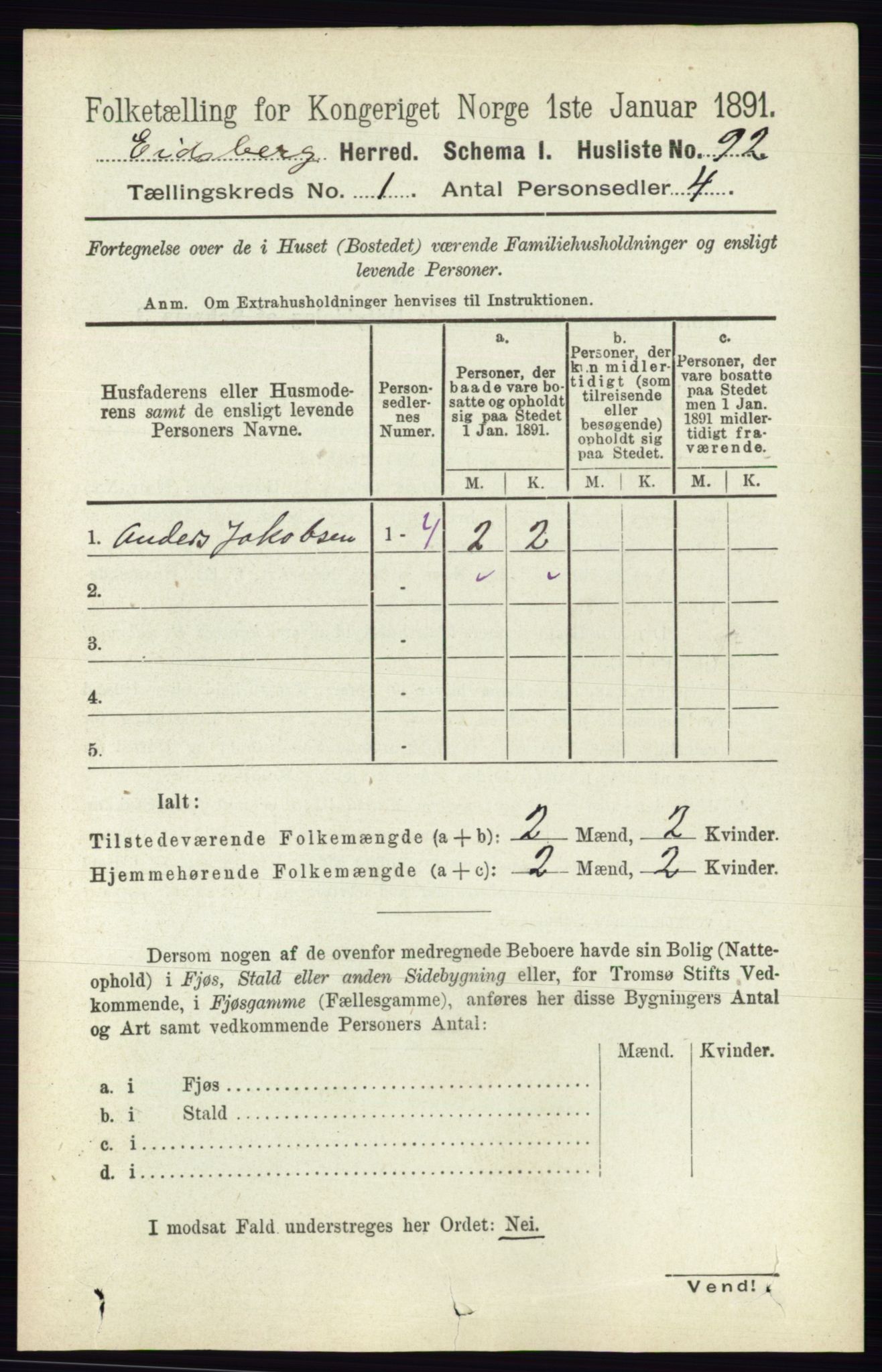 RA, 1891 census for 0125 Eidsberg, 1891, p. 131