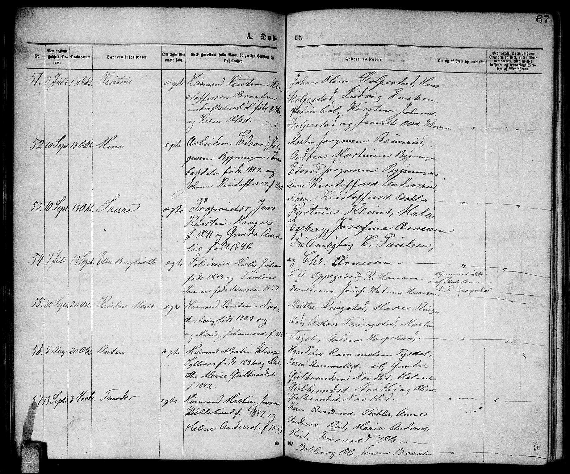 Enebakk prestekontor Kirkebøker, AV/SAO-A-10171c/G/Ga/L0005: Parish register (copy) no. I 5, 1867-1888, p. 67