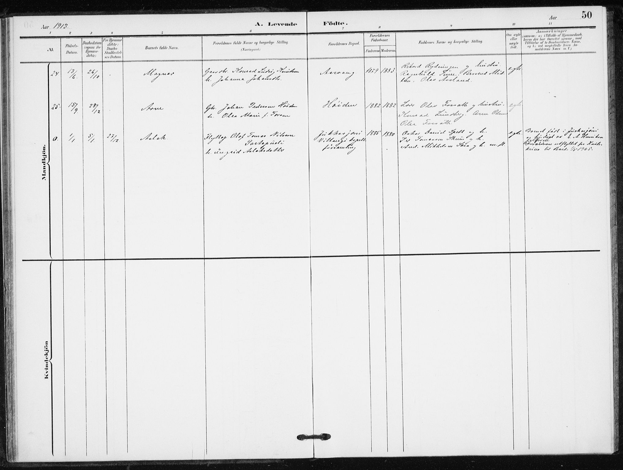 Målselv sokneprestembete, SATØ/S-1311/G/Ga/Gaa/L0013kirke: Parish register (official) no. 13, 1903-1919, p. 50
