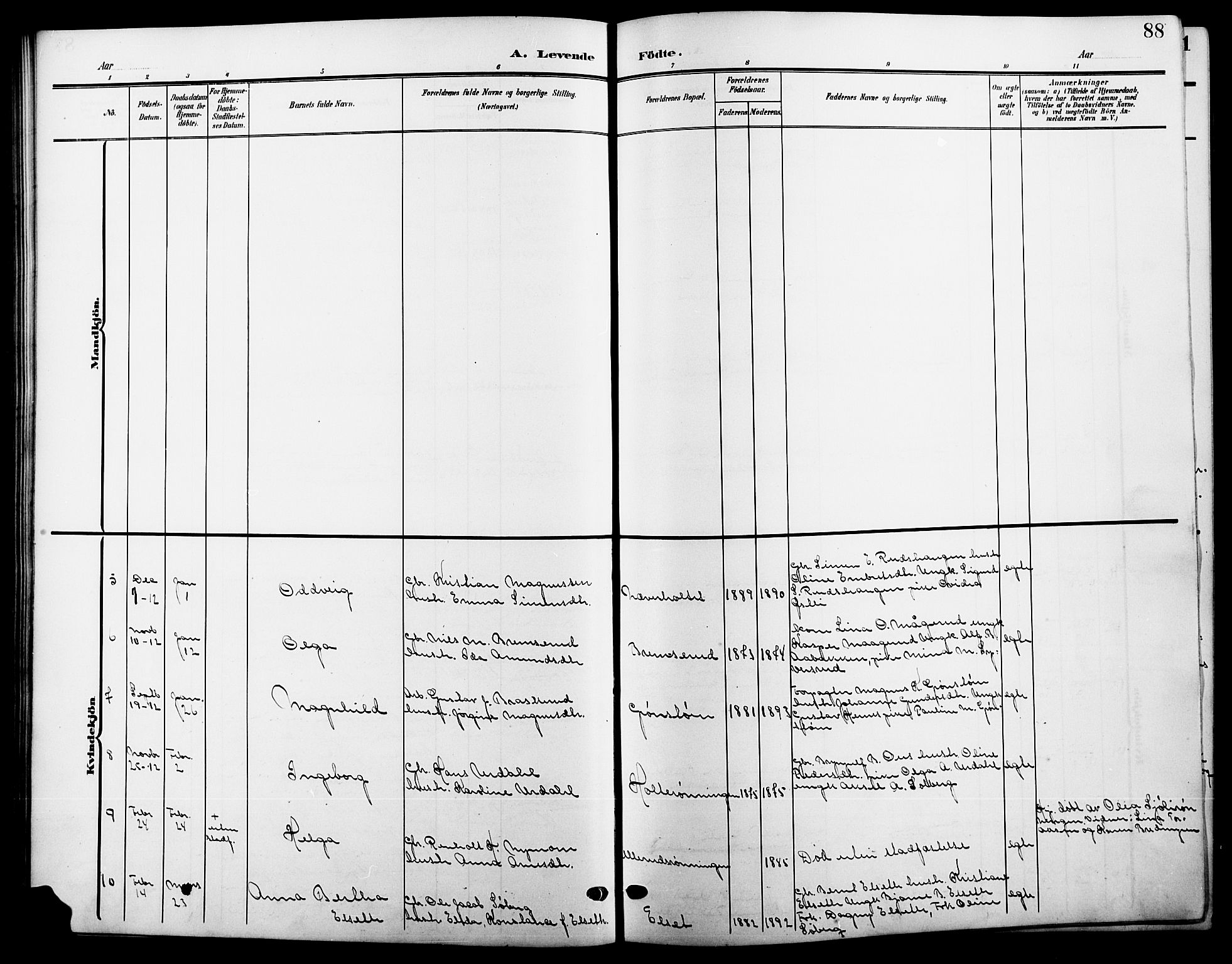 Våler prestekontor, Hedmark, AV/SAH-PREST-040/H/Ha/Hab/L0002: Parish register (copy) no. 2, 1905-1915, p. 88